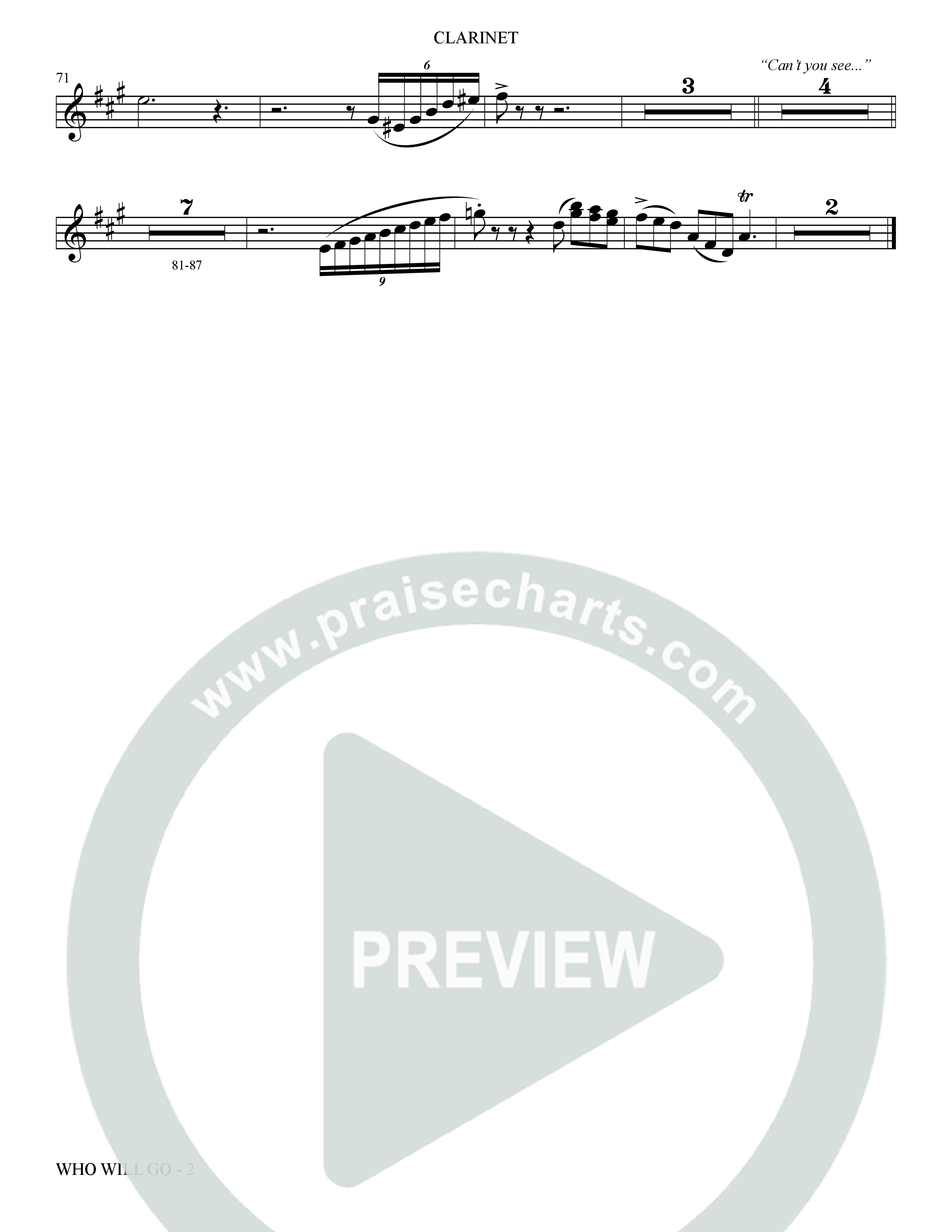 Who Will Go (Choral Anthem SATB) Clarinet (The Brooklyn Tabernacle Choir / Arr. Carol Cymbala / Orch. Bradley Knight / Orch. Oliver Wells)