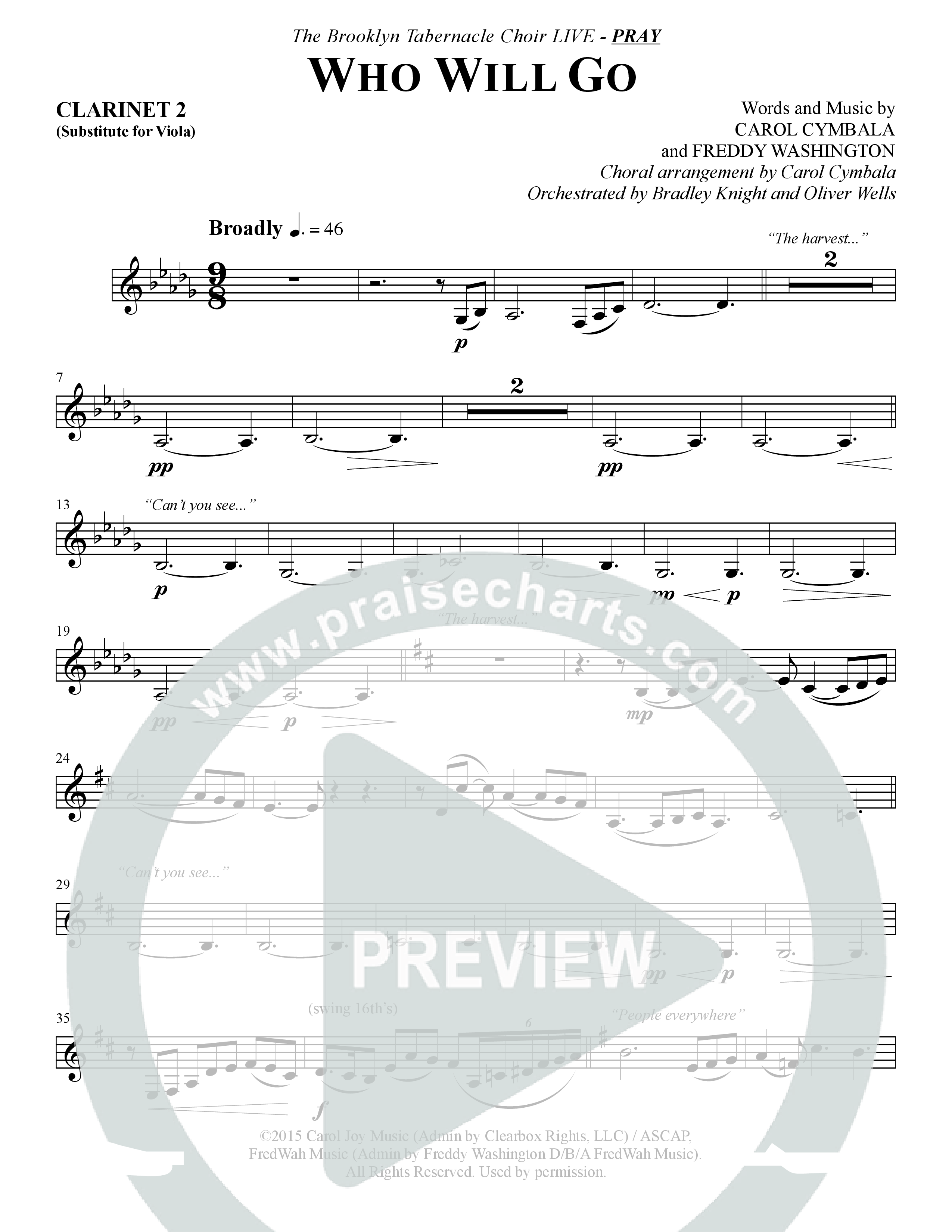 Who Will Go (Choral Anthem SATB) Clarinet (The Brooklyn Tabernacle Choir / Arr. Carol Cymbala / Orch. Bradley Knight / Orch. Oliver Wells)