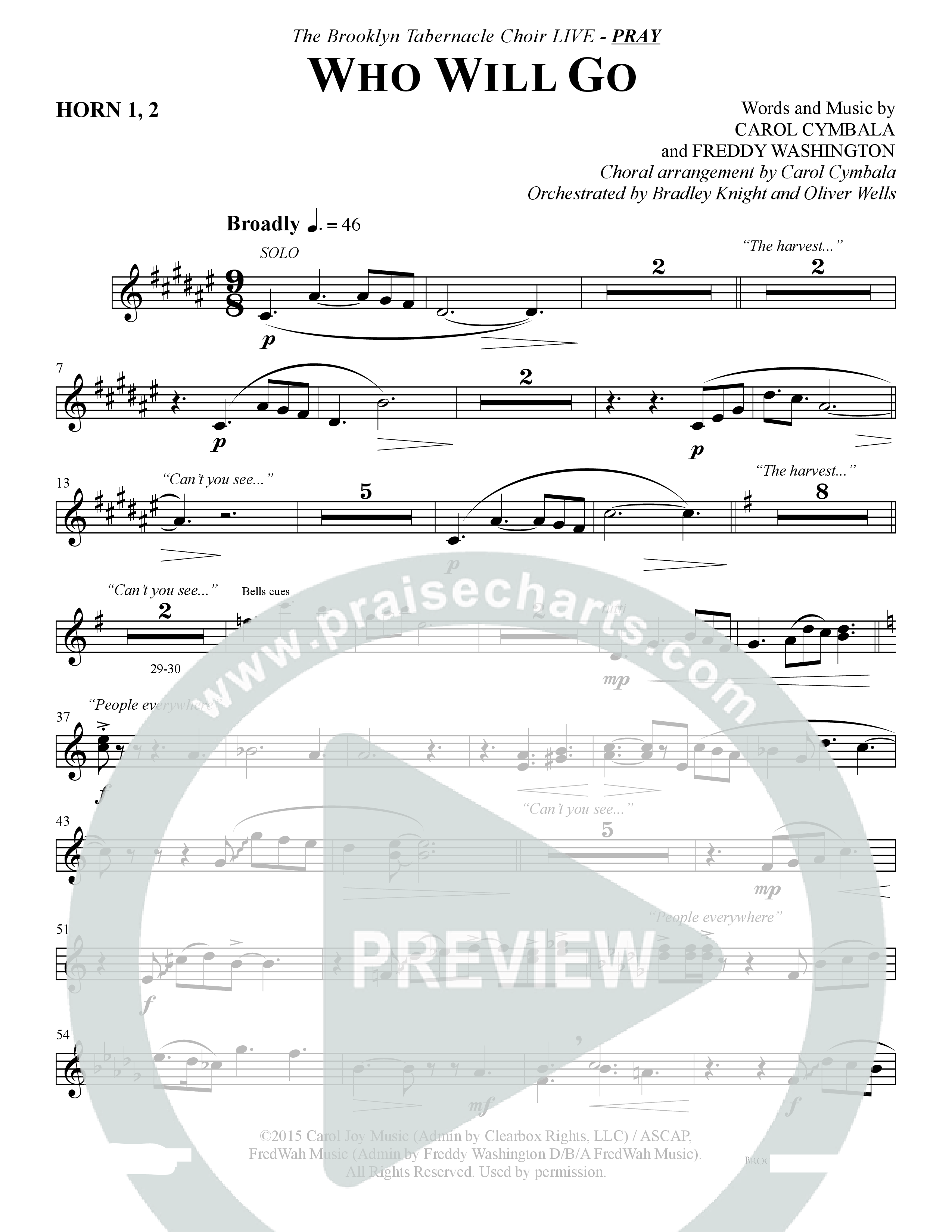 Who Will Go (Choral Anthem SATB) French Horn 1/2 (The Brooklyn Tabernacle Choir / Arr. Carol Cymbala / Orch. Bradley Knight / Orch. Oliver Wells)