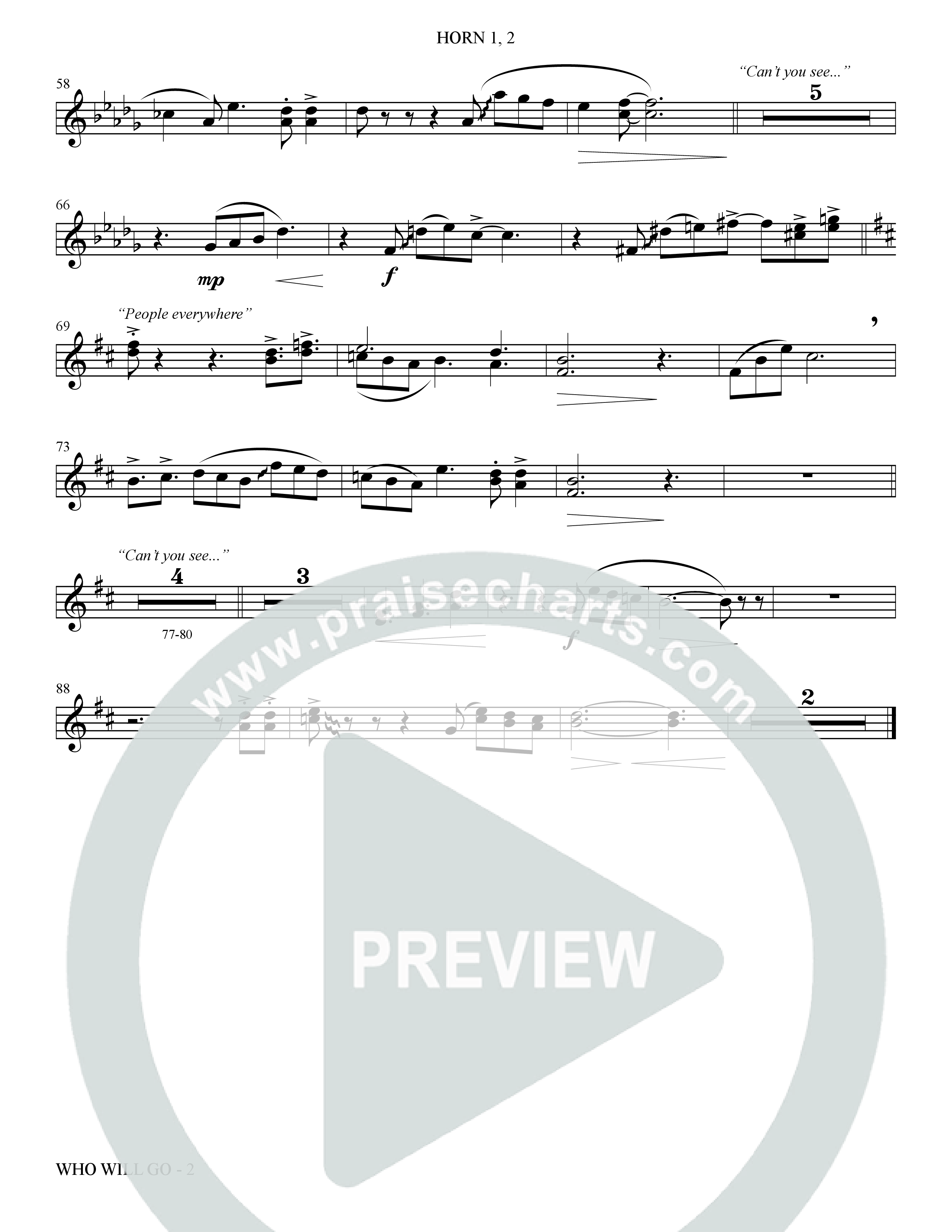 Who Will Go (Choral Anthem SATB) French Horn 1/2 (The Brooklyn Tabernacle Choir / Arr. Carol Cymbala / Orch. Bradley Knight / Orch. Oliver Wells)