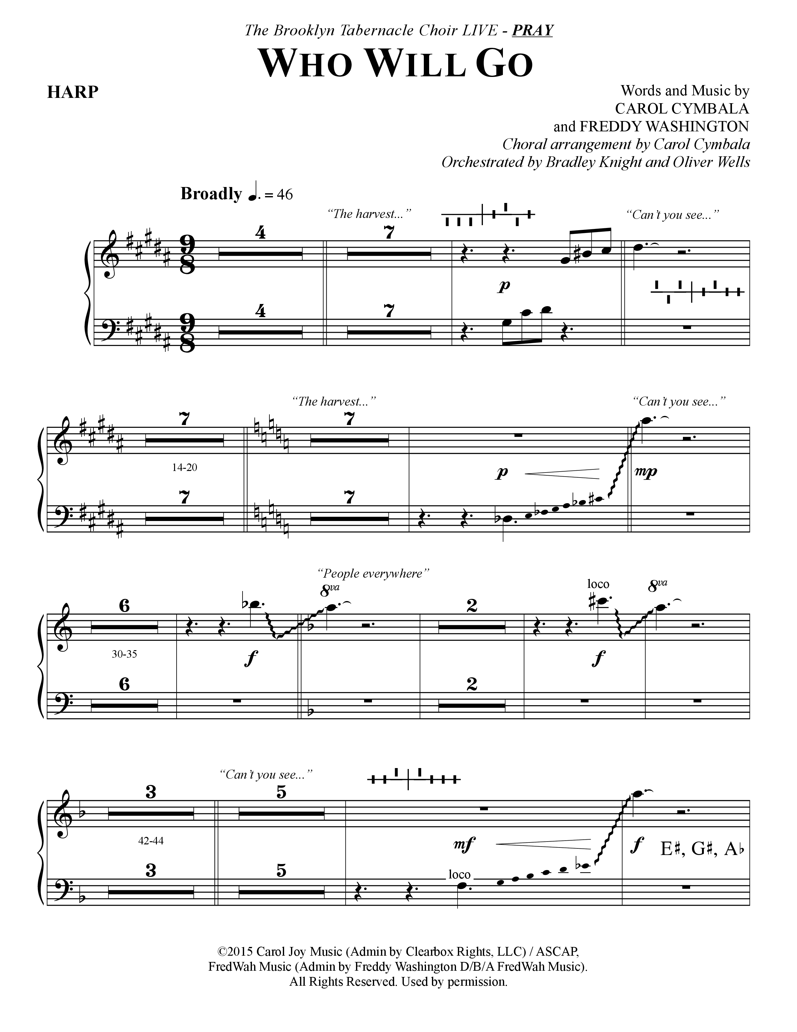 Who Will Go (Choral Anthem SATB) Harp (The Brooklyn Tabernacle Choir / Arr. Carol Cymbala / Orch. Bradley Knight / Orch. Oliver Wells)