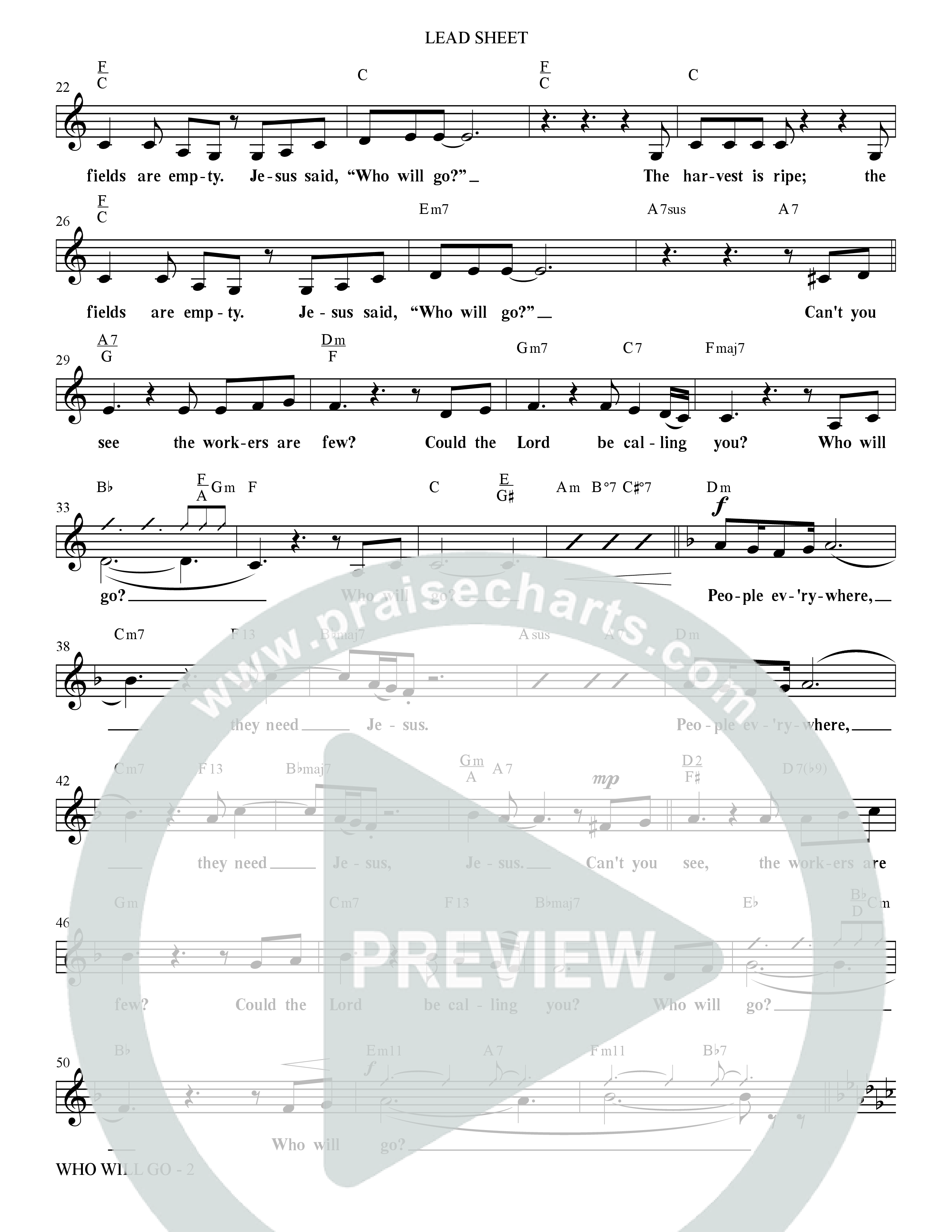 Who Will Go (Choral Anthem SATB) Lead Sheet (Melody) (The Brooklyn Tabernacle Choir / Arr. Carol Cymbala / Orch. Bradley Knight / Orch. Oliver Wells)