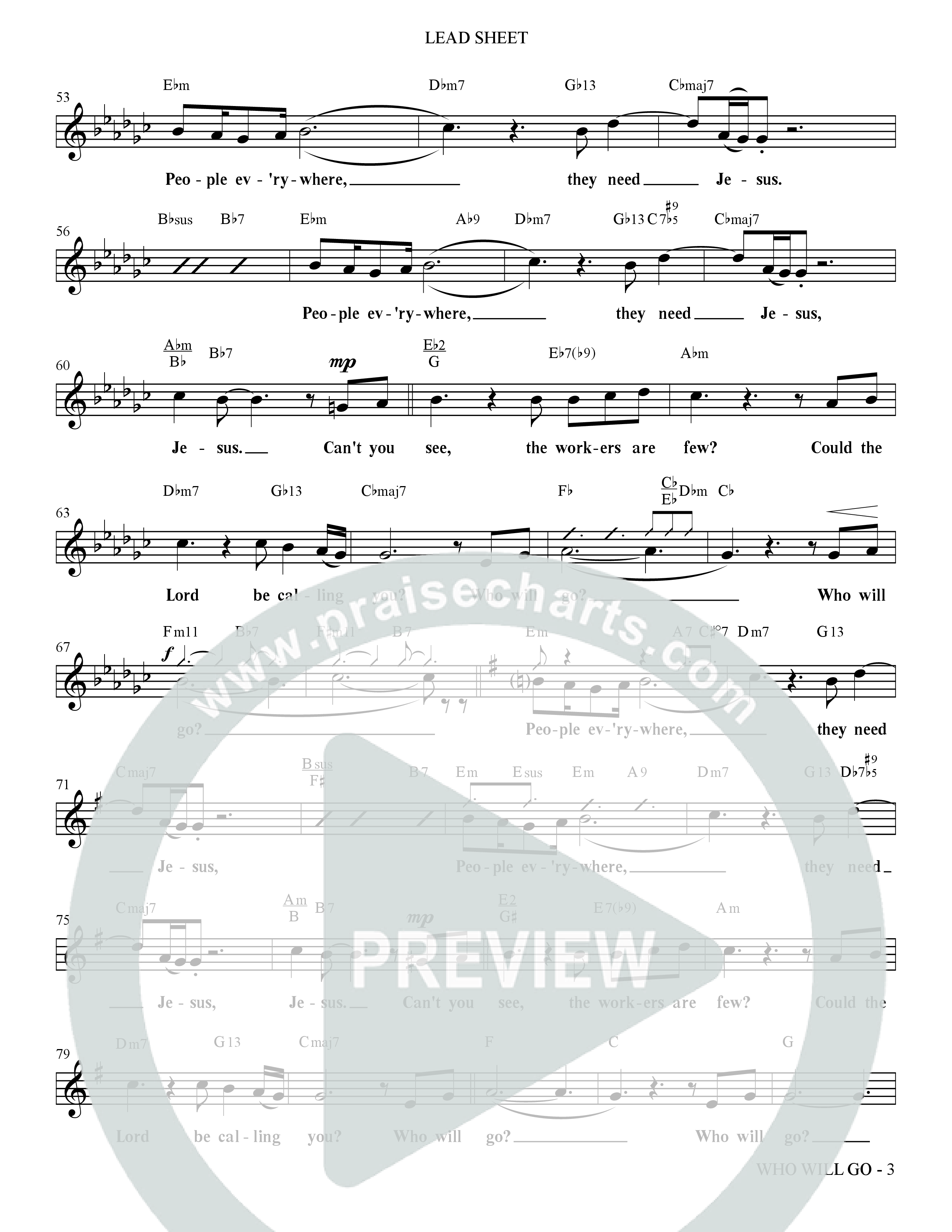 Who Will Go (Choral Anthem SATB) Lead Sheet (Melody) (The Brooklyn Tabernacle Choir / Arr. Carol Cymbala / Orch. Bradley Knight / Orch. Oliver Wells)
