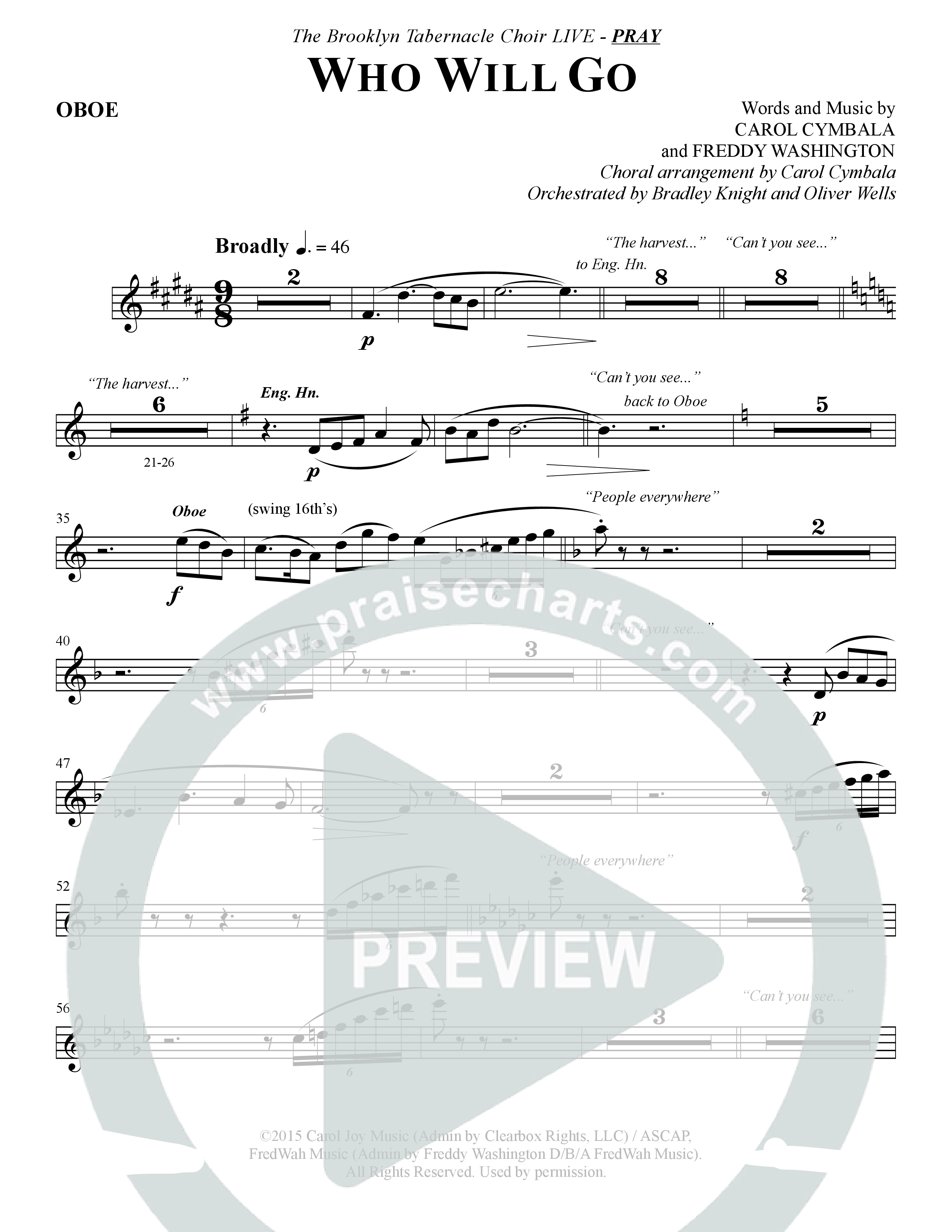 Who Will Go (Choral Anthem SATB) Oboe (The Brooklyn Tabernacle Choir / Arr. Carol Cymbala / Orch. Bradley Knight / Orch. Oliver Wells)