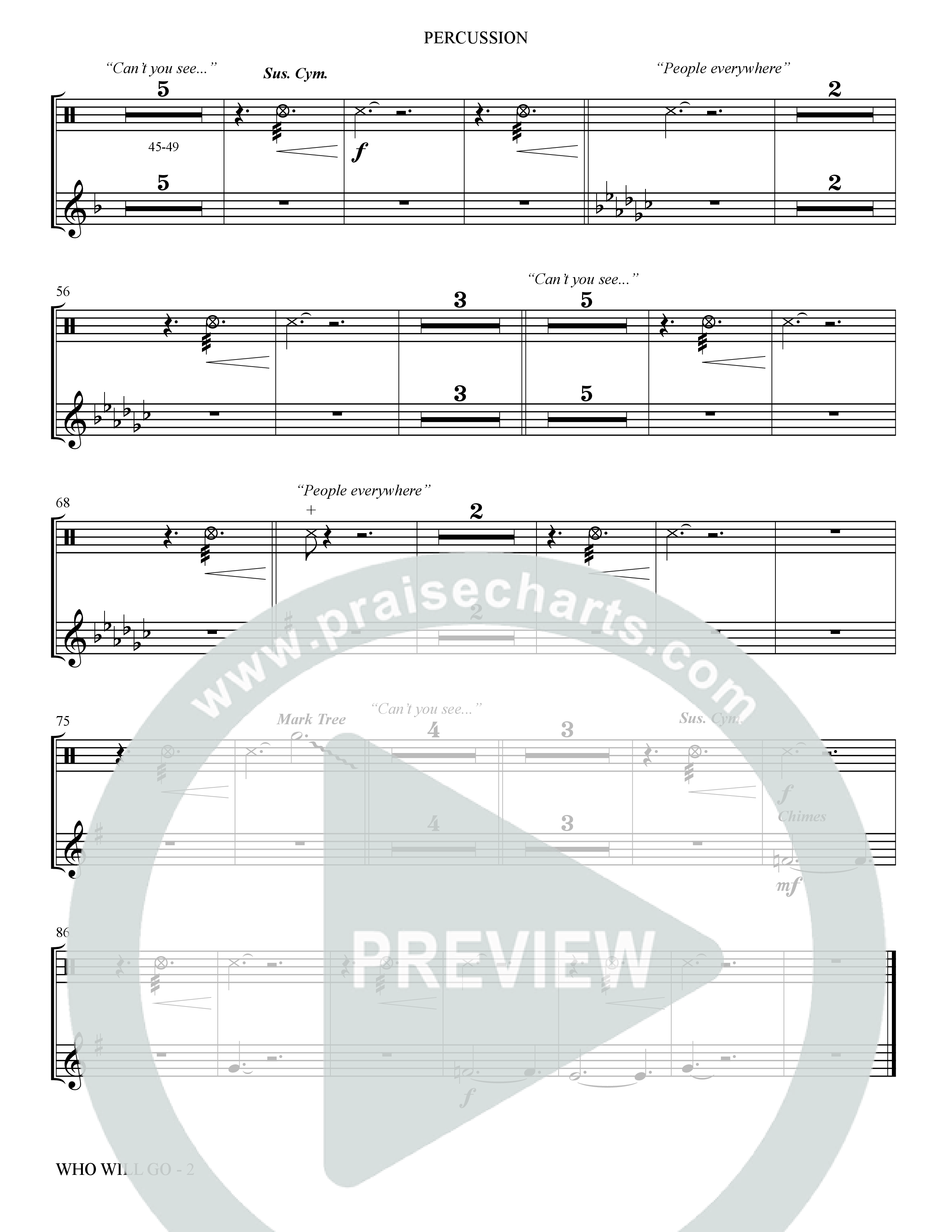 Who Will Go (Choral Anthem SATB) Percussion (The Brooklyn Tabernacle Choir / Arr. Carol Cymbala / Orch. Bradley Knight / Orch. Oliver Wells)