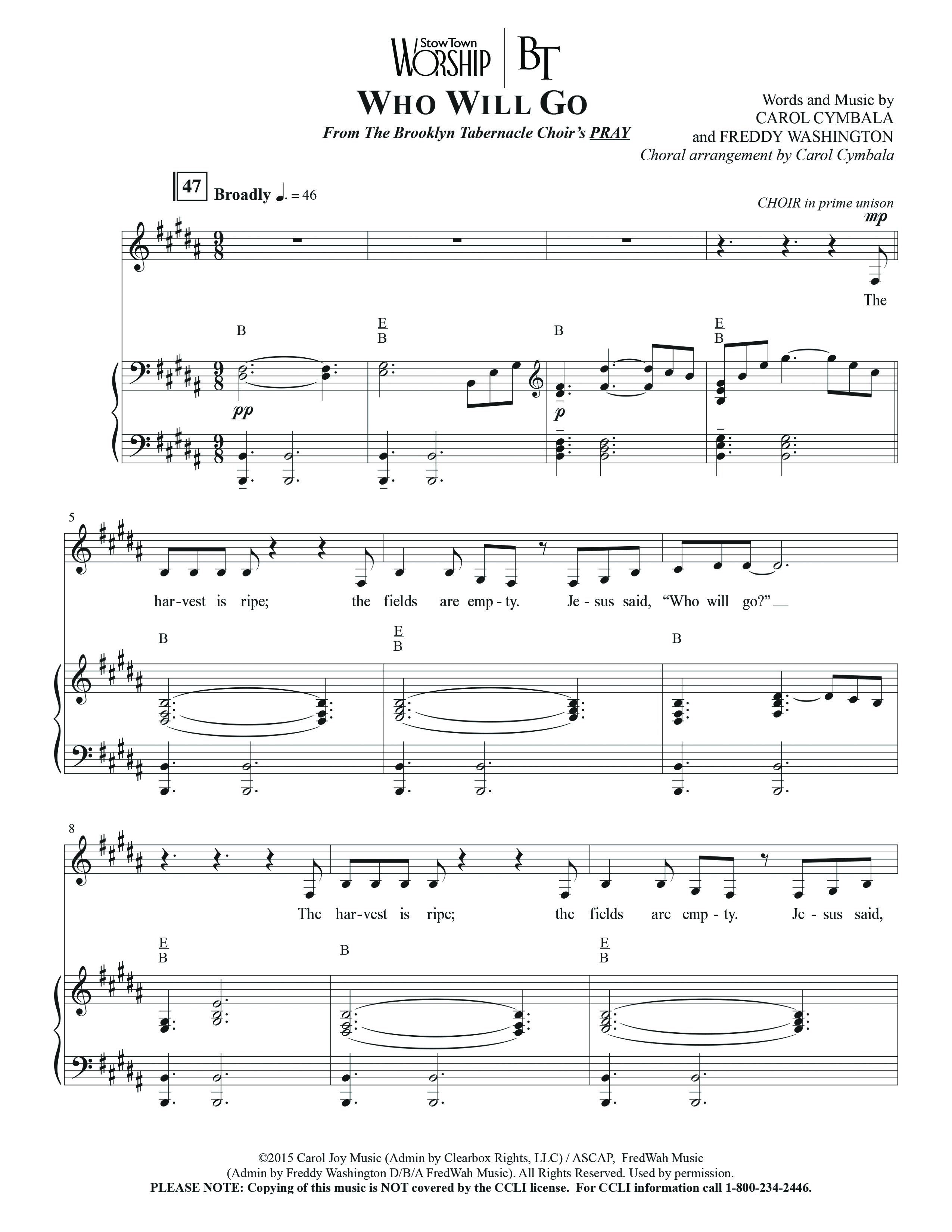 Who Will Go (Choral Anthem SATB) Anthem (SATB/Piano) (The Brooklyn Tabernacle Choir / Arr. Carol Cymbala / Orch. Bradley Knight / Orch. Oliver Wells)