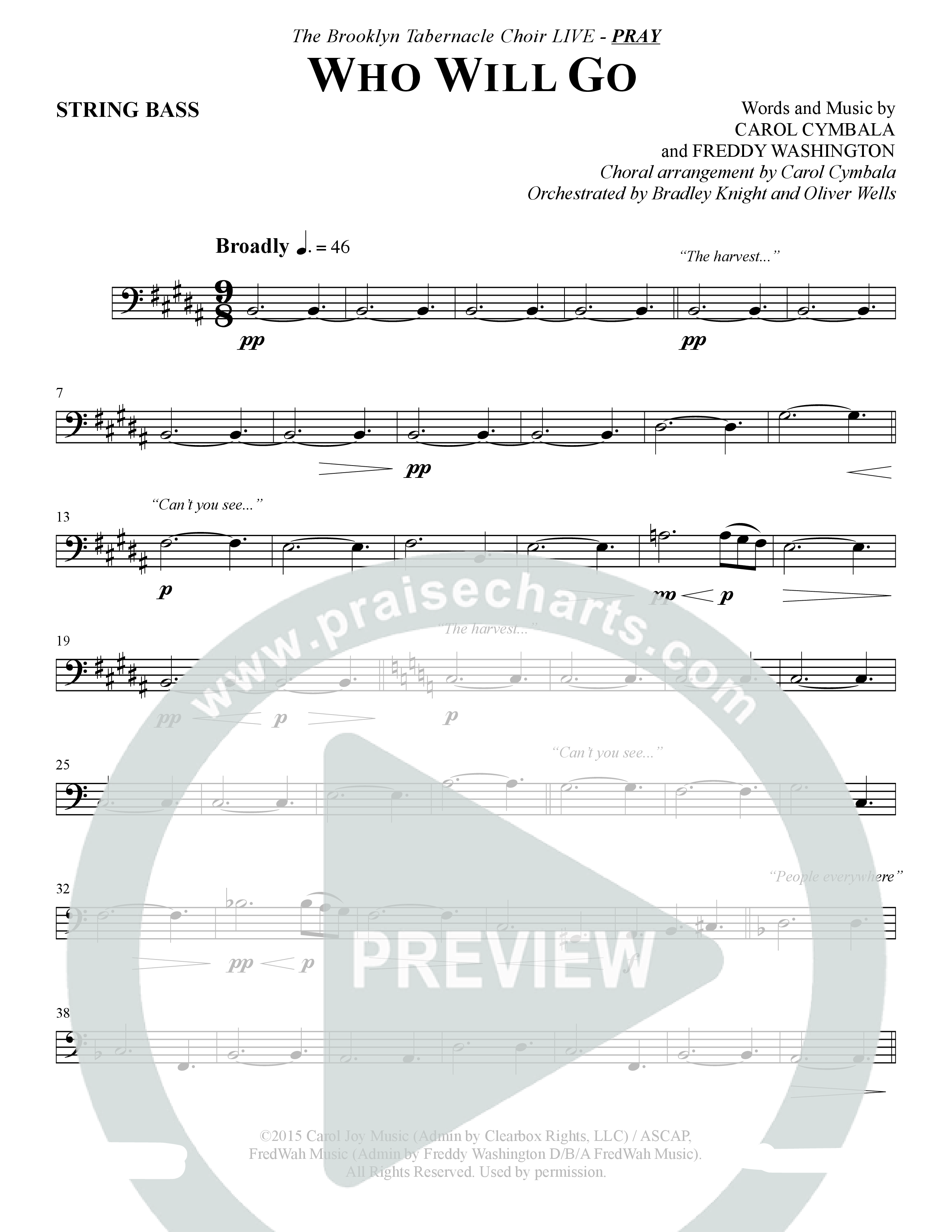 Who Will Go (Choral Anthem SATB) String Bass (The Brooklyn Tabernacle Choir / Arr. Carol Cymbala / Orch. Bradley Knight / Orch. Oliver Wells)