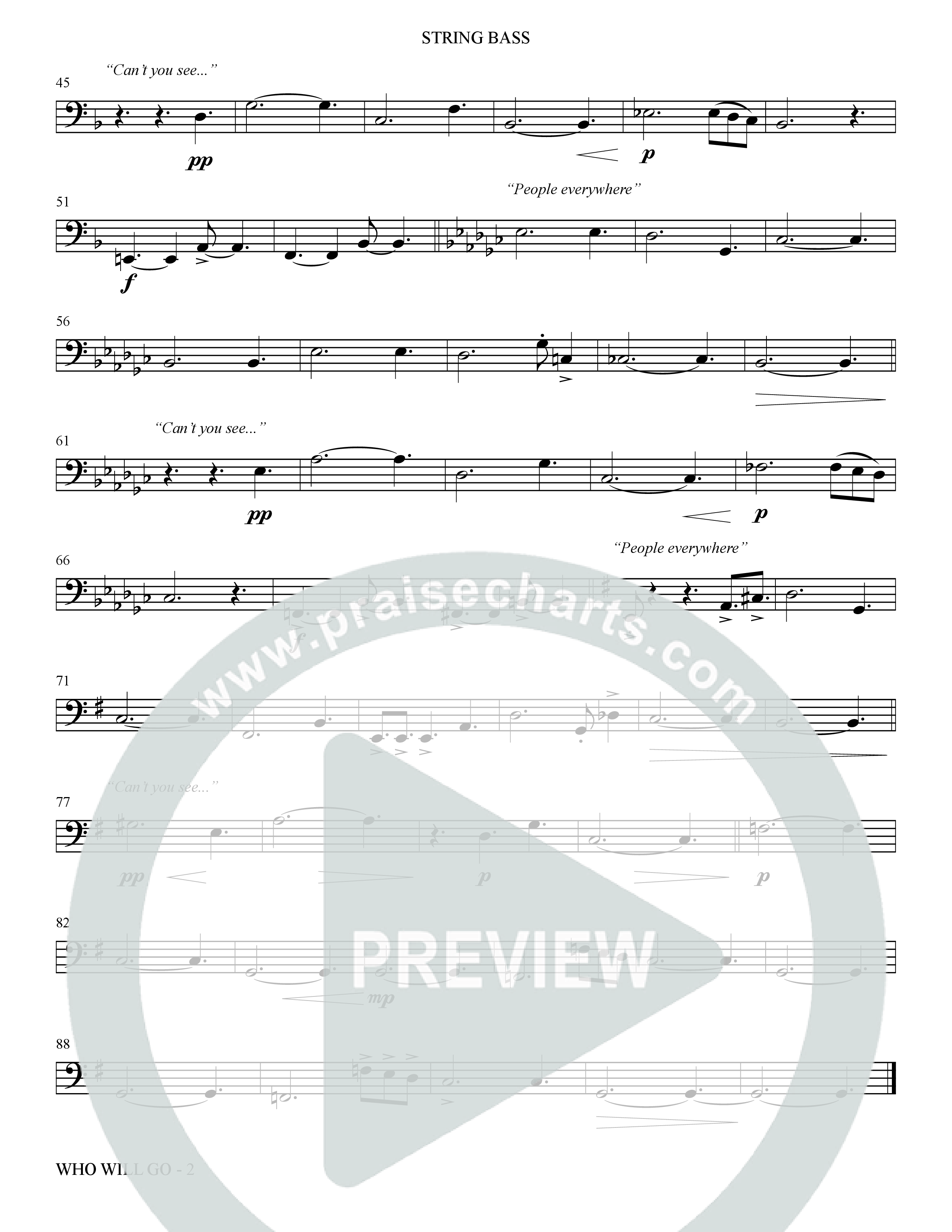 Who Will Go (Choral Anthem SATB) String Bass (The Brooklyn Tabernacle Choir / Arr. Carol Cymbala / Orch. Bradley Knight / Orch. Oliver Wells)