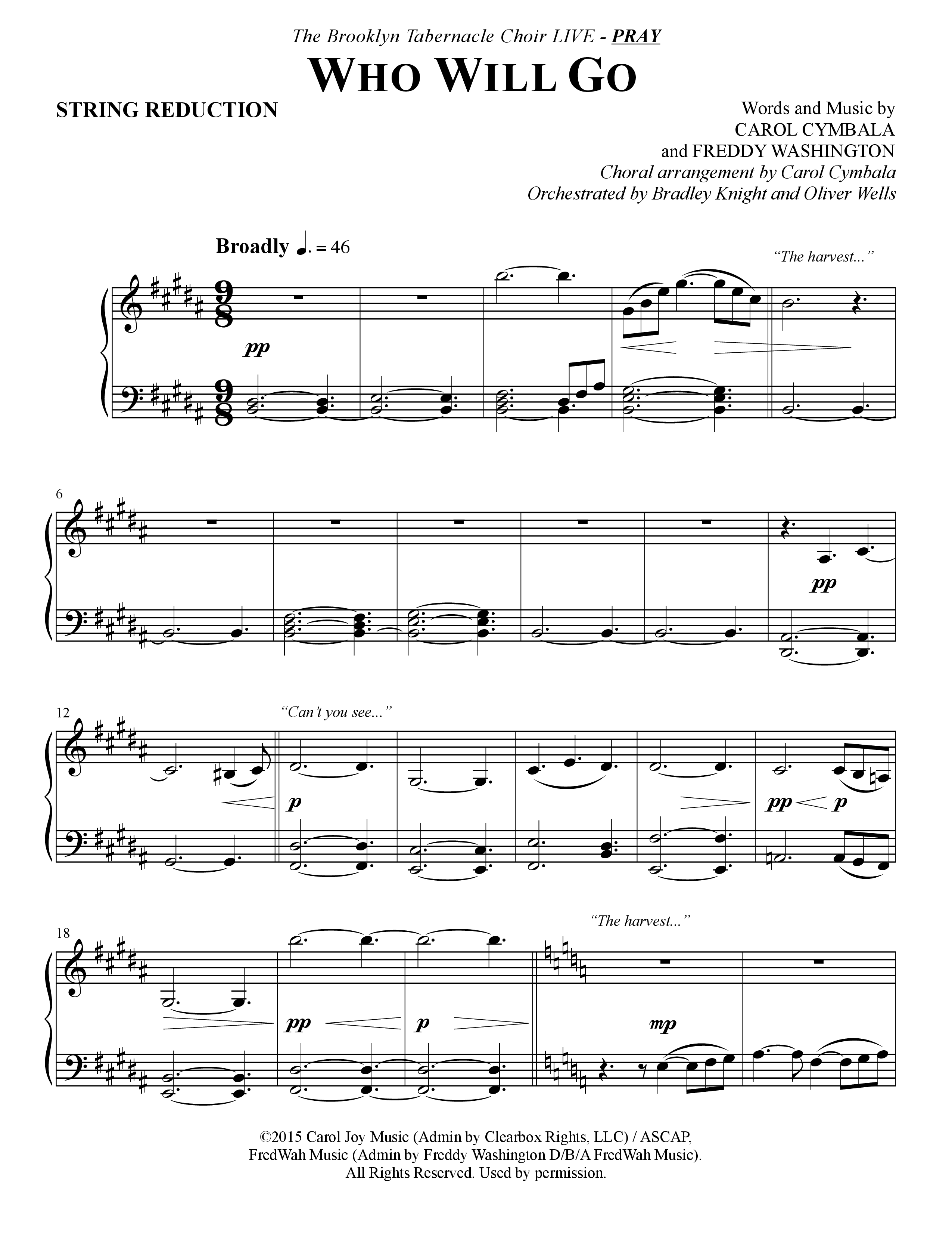 Who Will Go (Choral Anthem SATB) String Reduction (The Brooklyn Tabernacle Choir / Arr. Carol Cymbala / Orch. Bradley Knight / Orch. Oliver Wells)
