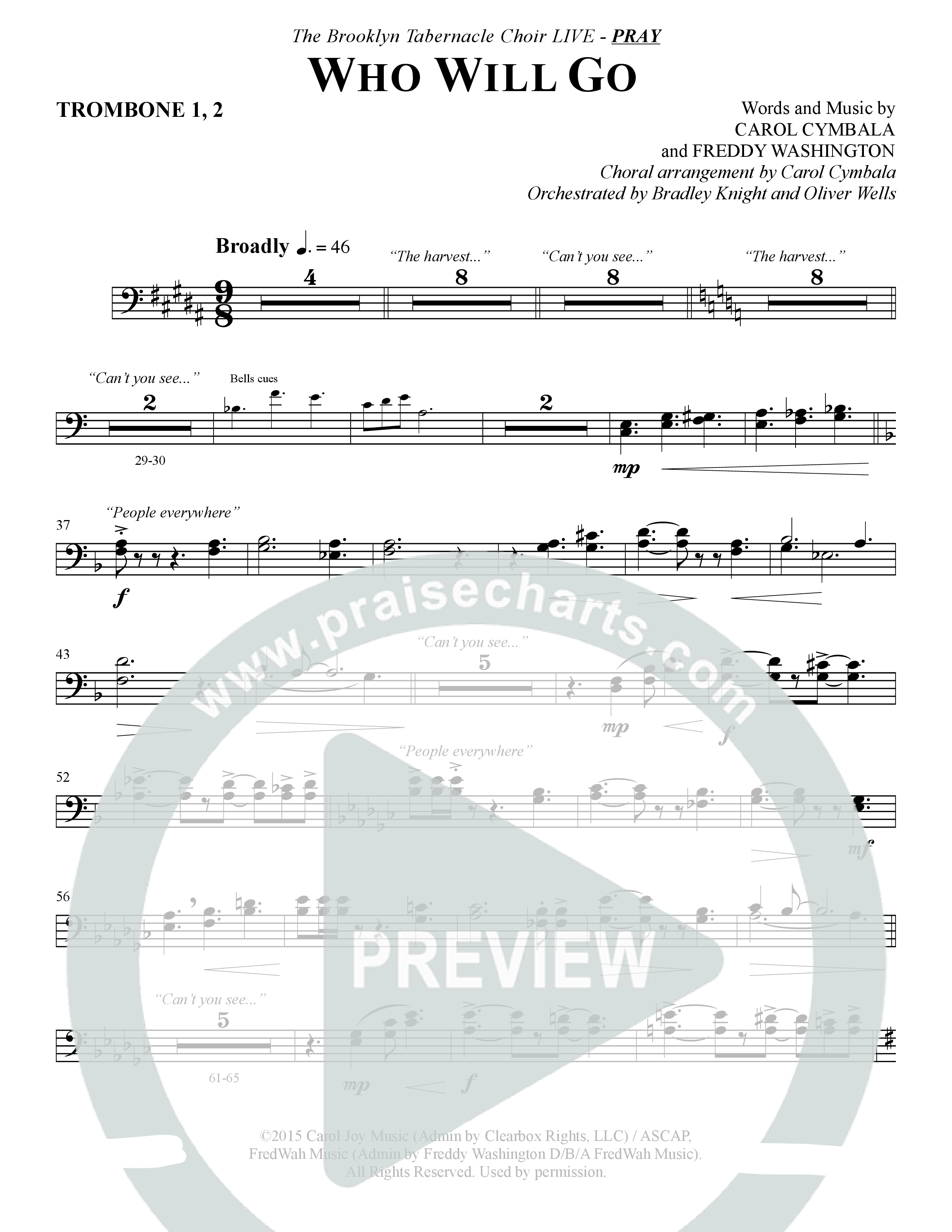 Who Will Go (Choral Anthem SATB) Trombone 1/2 (The Brooklyn Tabernacle Choir / Arr. Carol Cymbala / Orch. Bradley Knight / Orch. Oliver Wells)