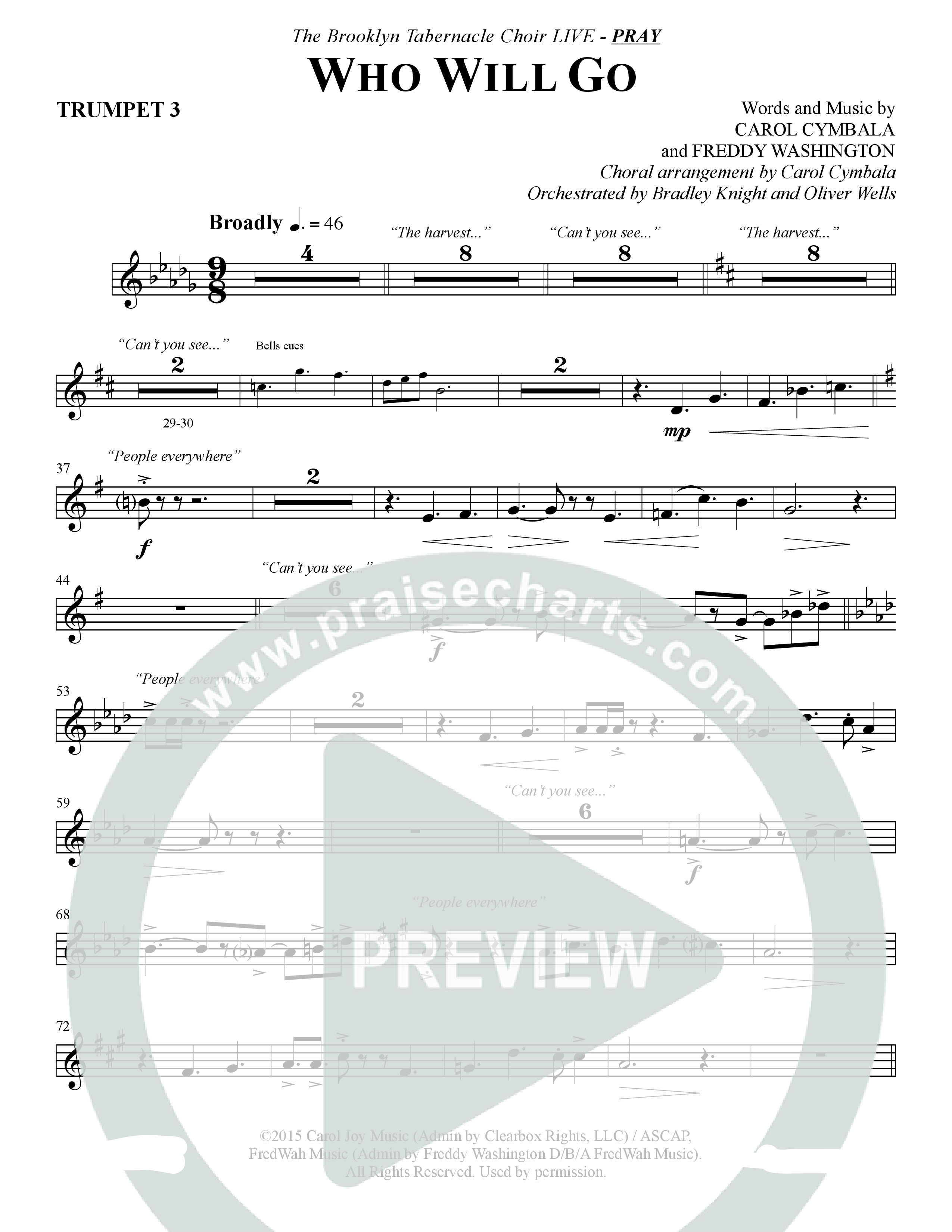 Who Will Go (Choral Anthem SATB) Trumpet 3 (The Brooklyn Tabernacle Choir / Arr. Carol Cymbala / Orch. Bradley Knight / Orch. Oliver Wells)