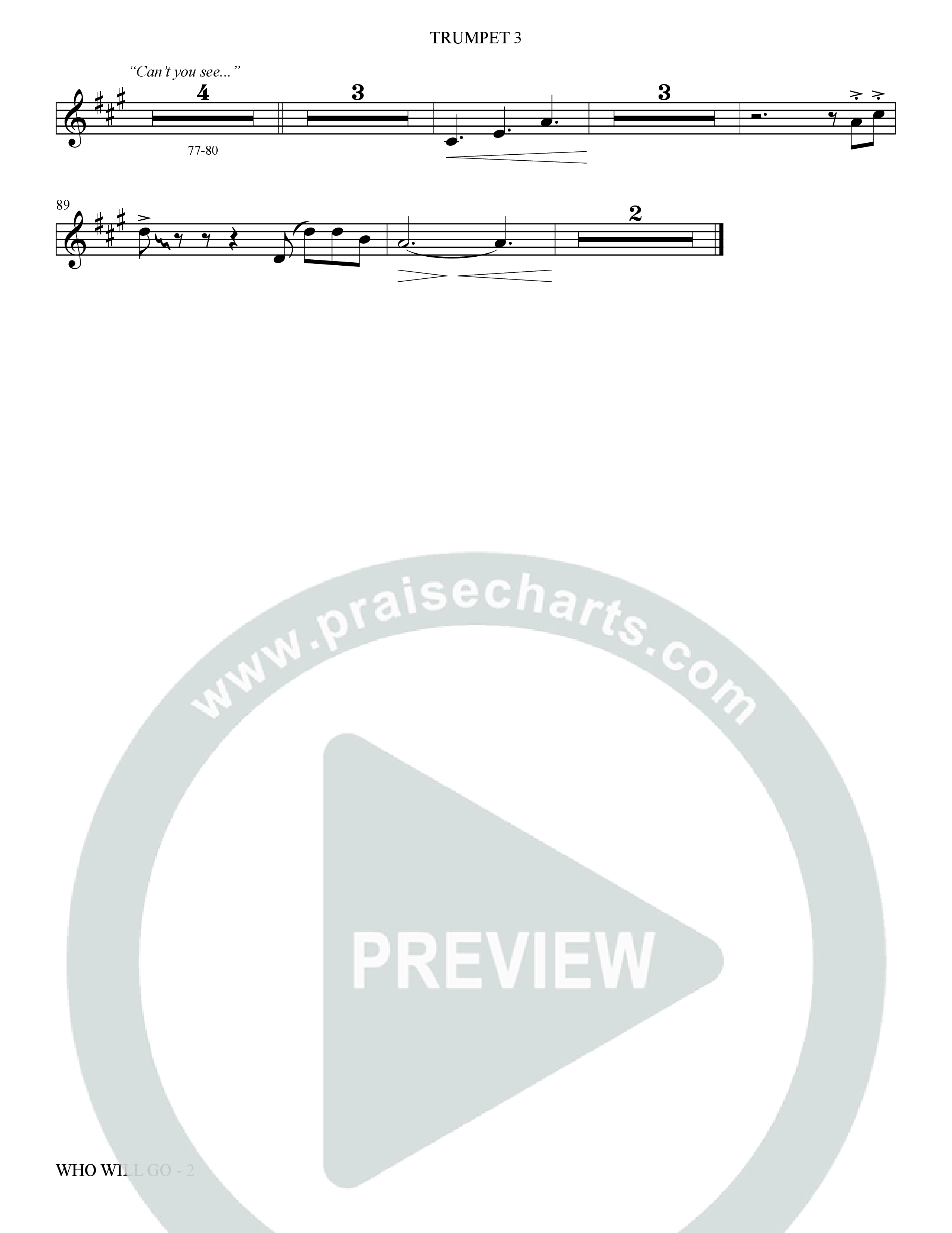 Who Will Go (Choral Anthem SATB) Trumpet 3 (The Brooklyn Tabernacle Choir / Arr. Carol Cymbala / Orch. Bradley Knight / Orch. Oliver Wells)
