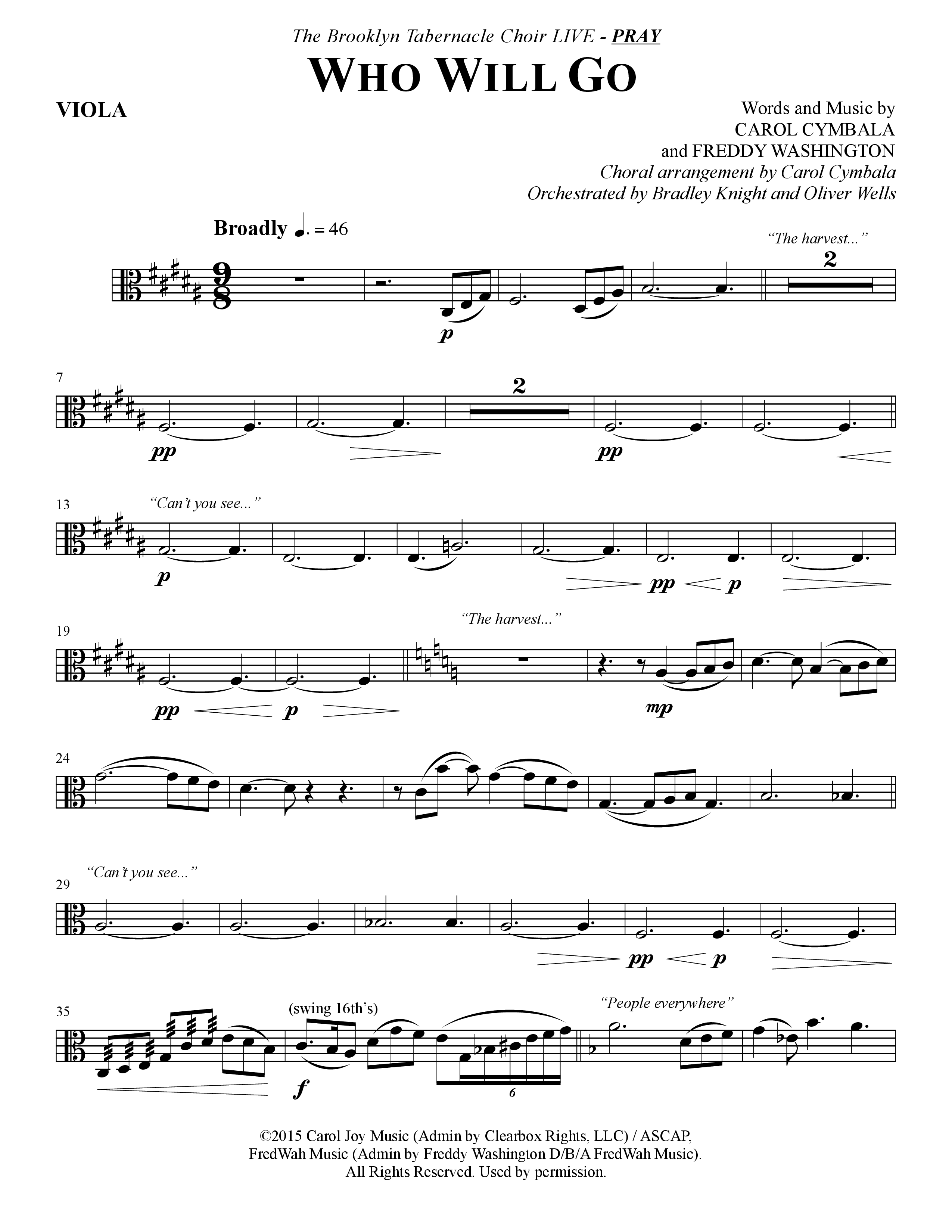Who Will Go (Choral Anthem SATB) Viola (The Brooklyn Tabernacle Choir / Arr. Carol Cymbala / Orch. Bradley Knight / Orch. Oliver Wells)