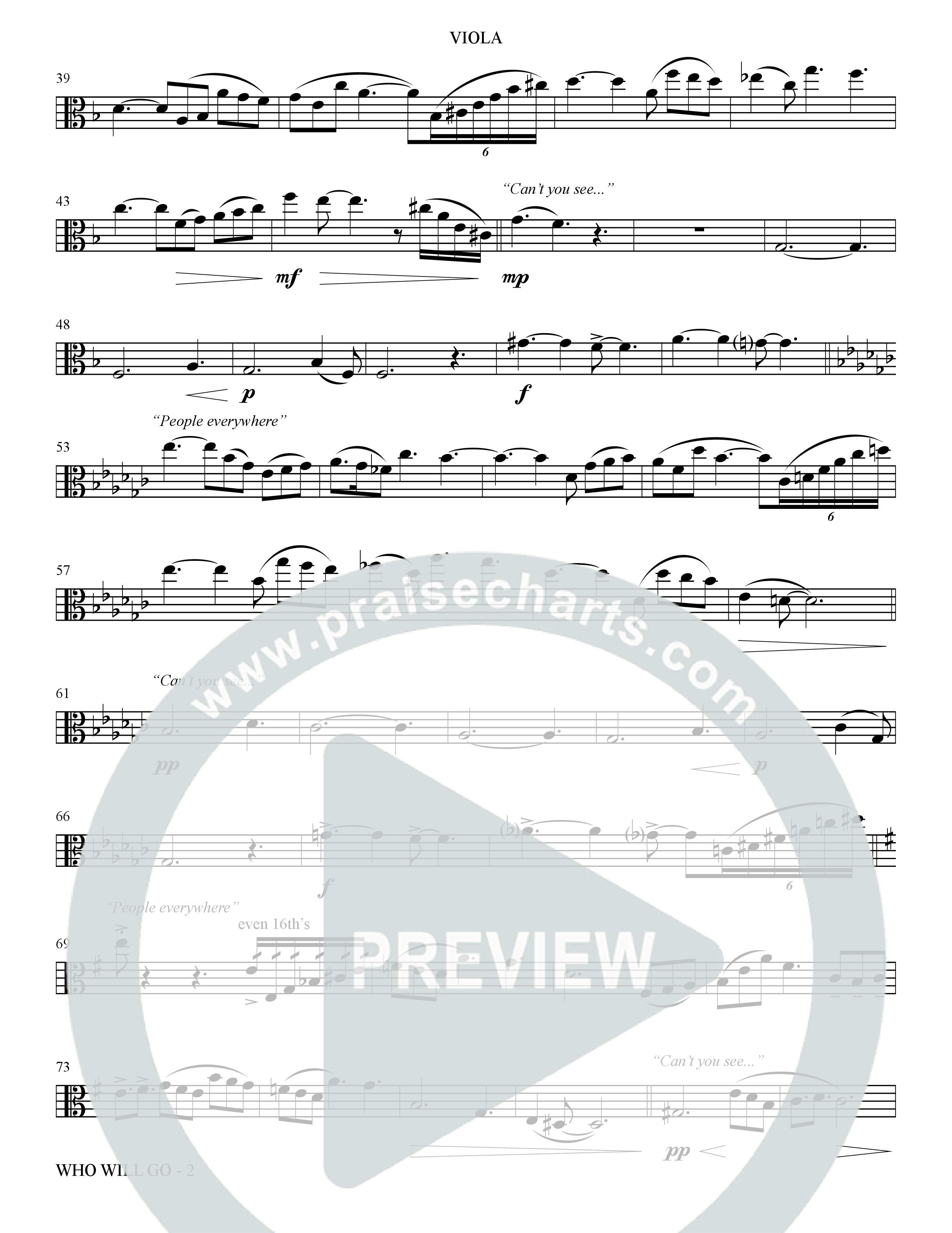 Who Will Go (Choral Anthem SATB) Viola (The Brooklyn Tabernacle Choir / Arr. Carol Cymbala / Orch. Bradley Knight / Orch. Oliver Wells)