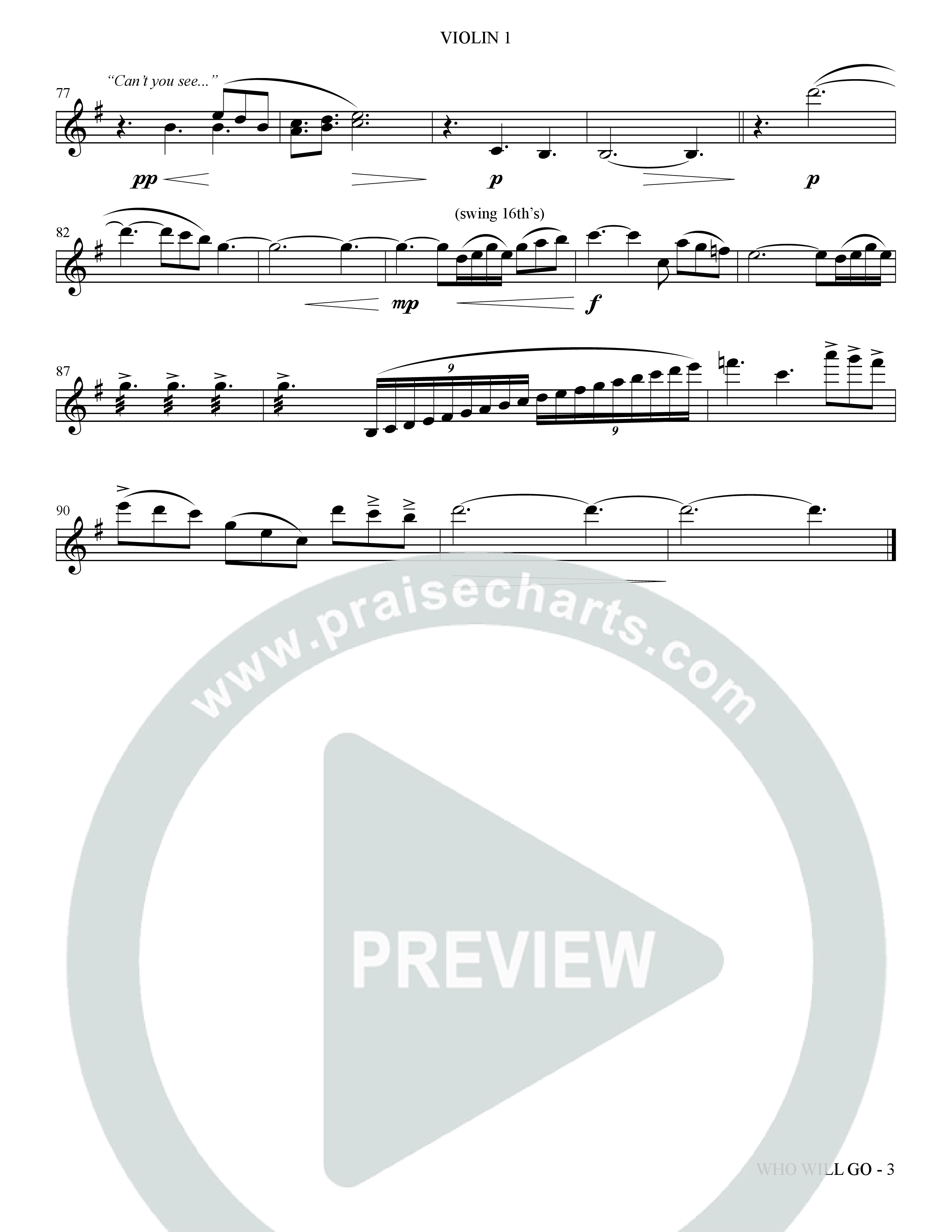 Who Will Go (Choral Anthem SATB) Violin 1 (The Brooklyn Tabernacle Choir / Arr. Carol Cymbala / Orch. Bradley Knight / Orch. Oliver Wells)
