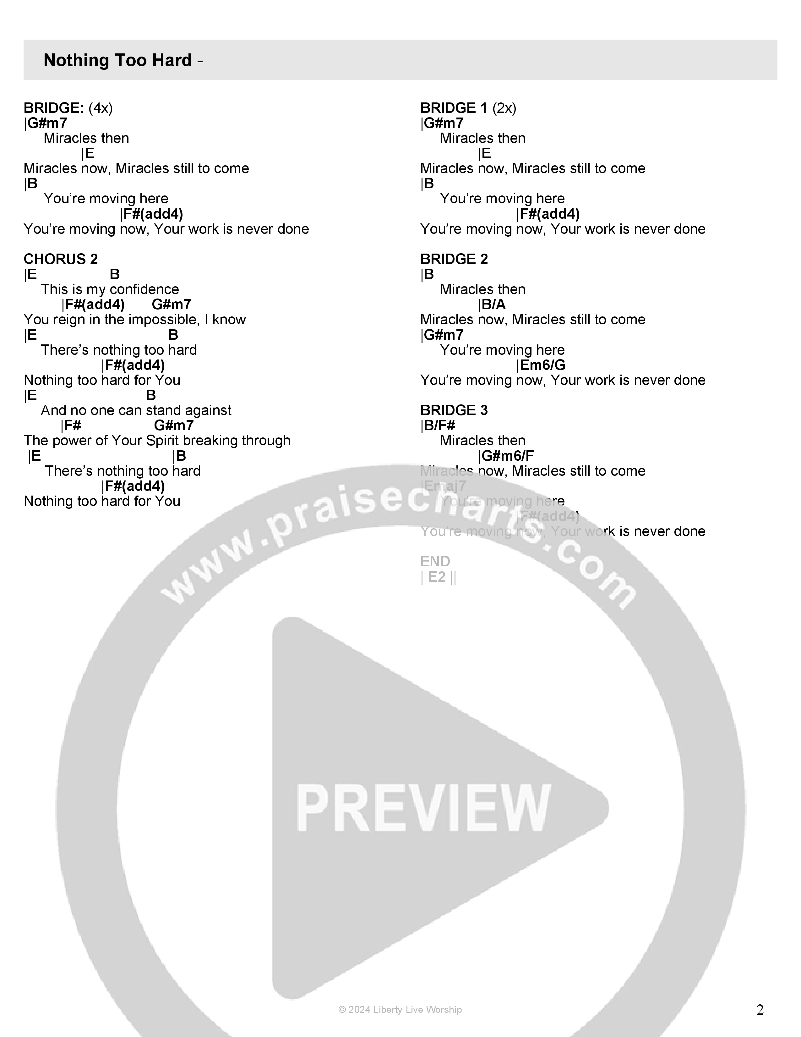 Nothing Too Hard Chord Chart (Liberty Live Worship)