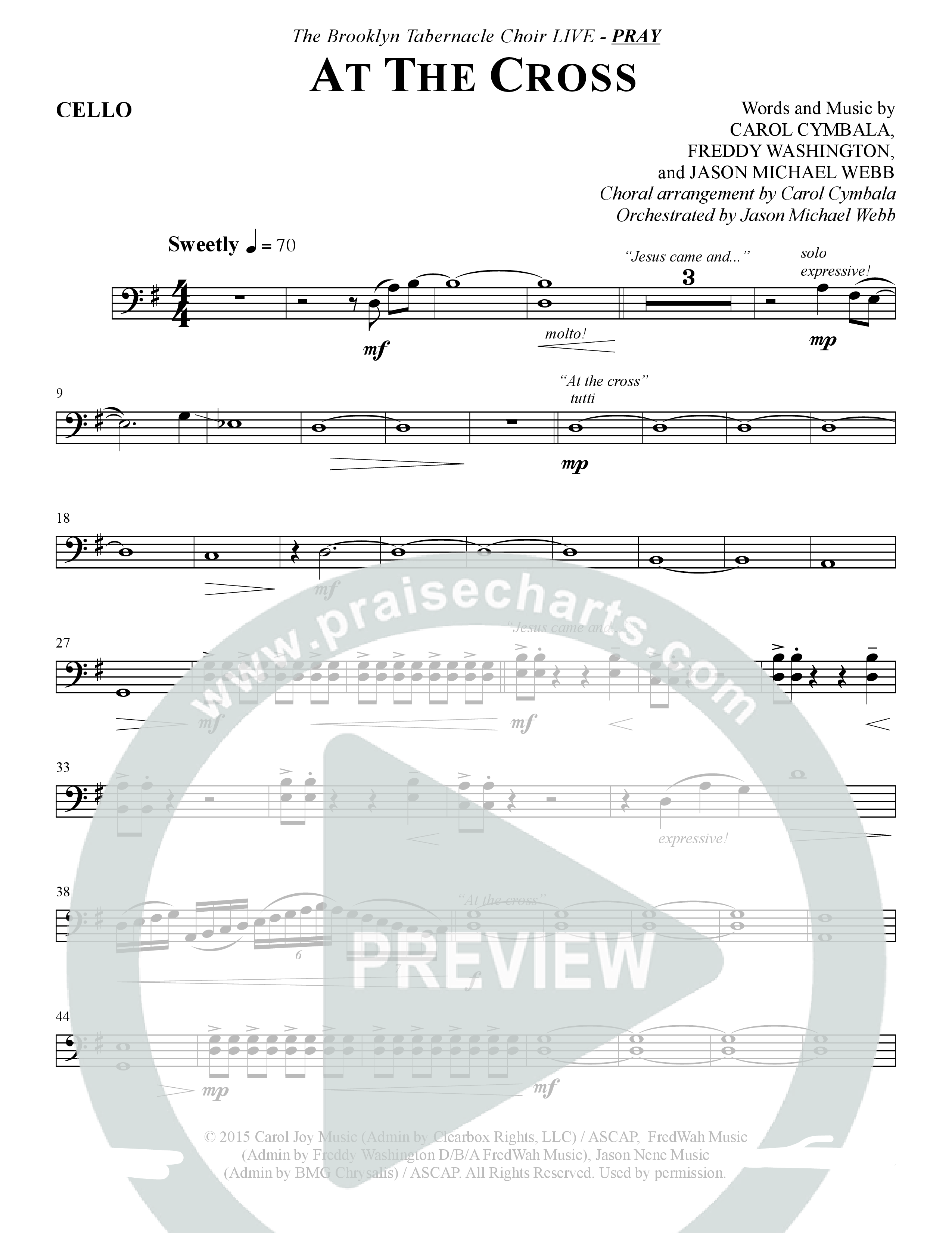 At The Cross (Choral Anthem SATB) Cello (The Brooklyn Tabernacle Choir / Arr. Carol Cymbala)