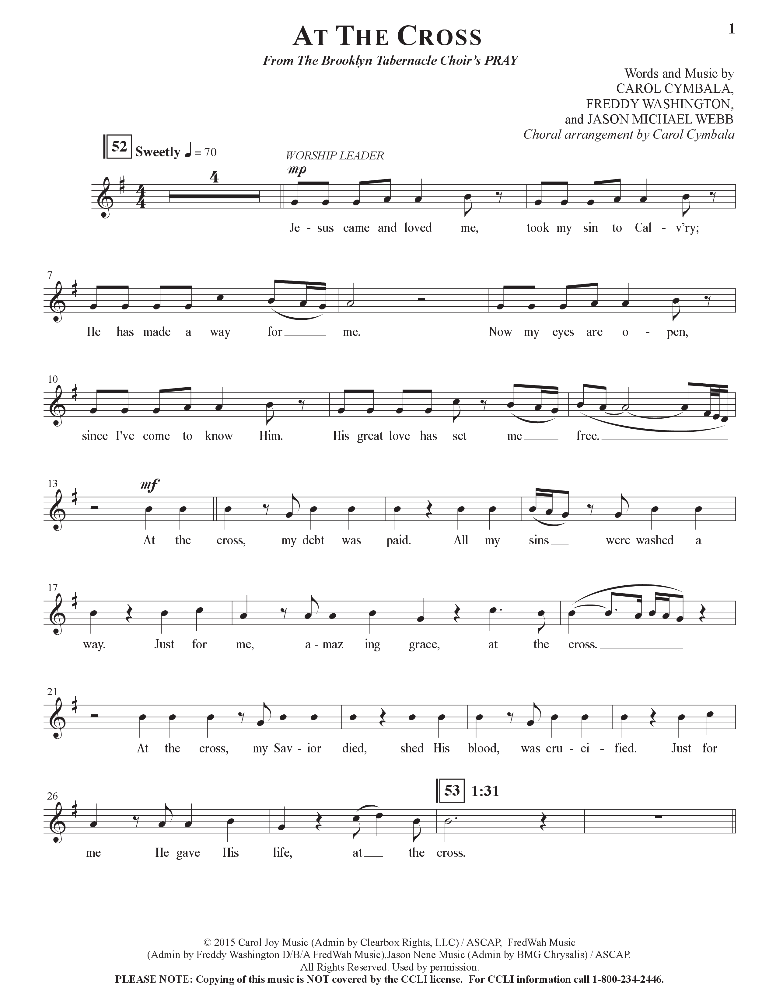 At The Cross (Choral Anthem SATB) Choir Sheet (SATB) (The Brooklyn Tabernacle Choir / Arr. Carol Cymbala)