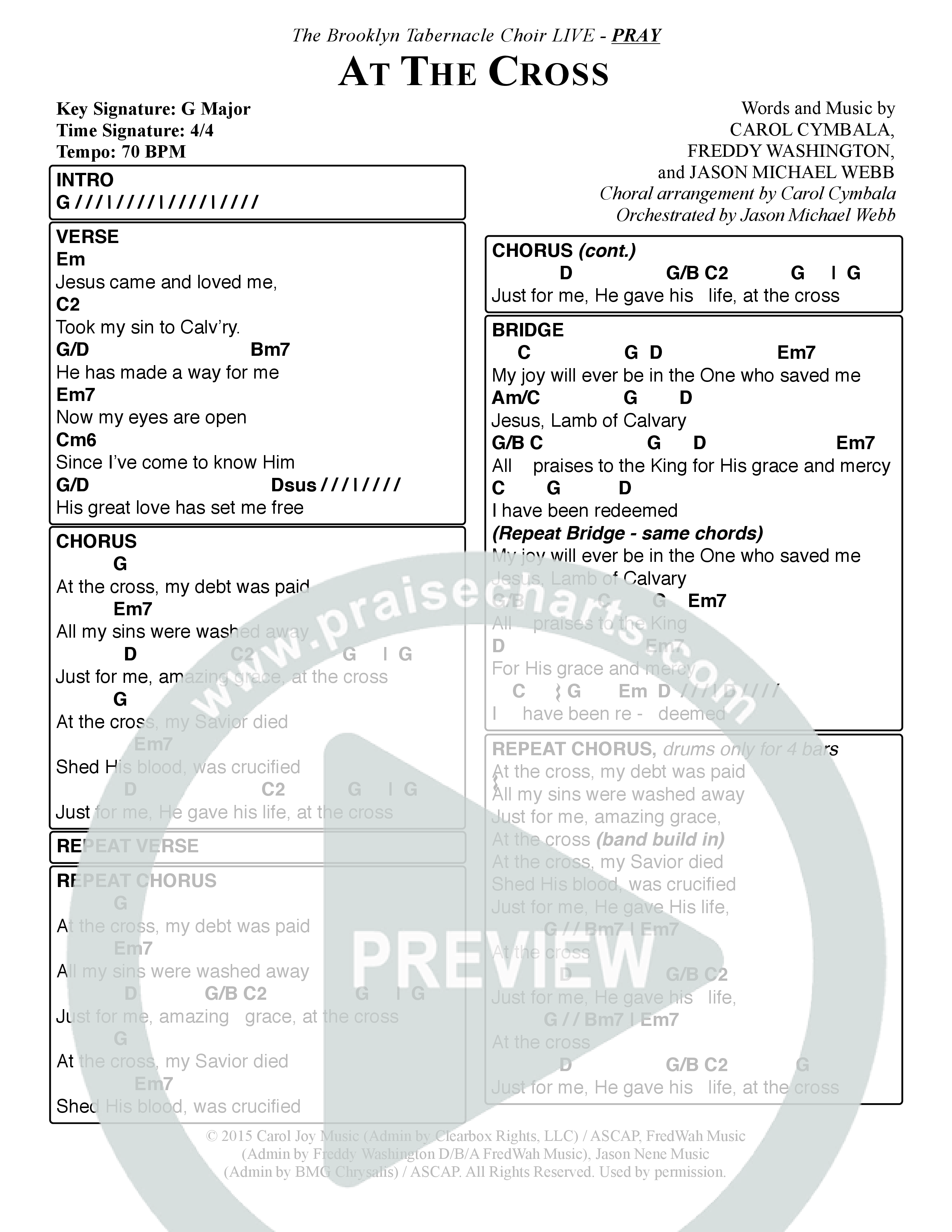 At The Cross (Choral Anthem SATB) Chord Chart (The Brooklyn Tabernacle Choir / Arr. Carol Cymbala)
