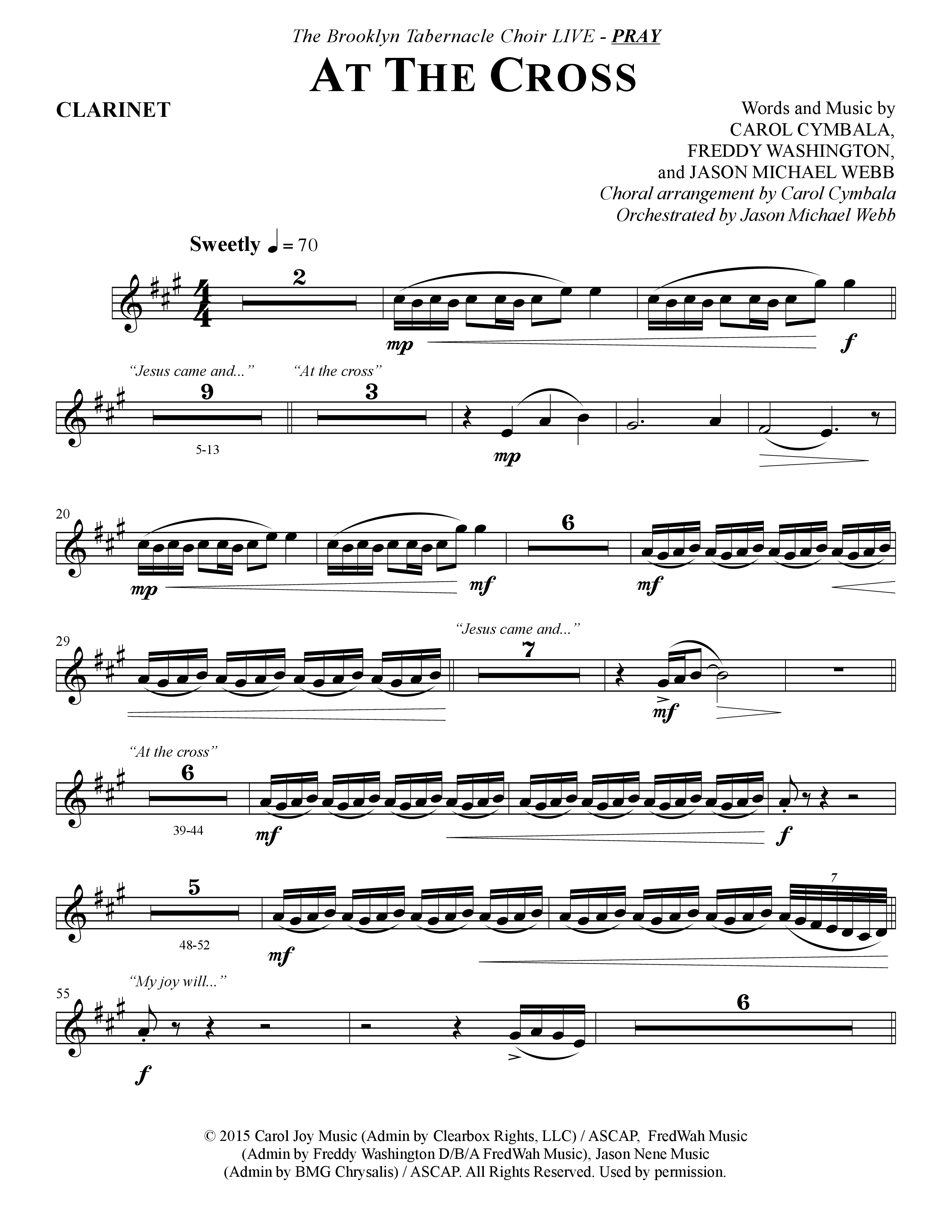 At The Cross (Choral Anthem SATB) Clarinet 1/2 (The Brooklyn Tabernacle Choir / Arr. Carol Cymbala)
