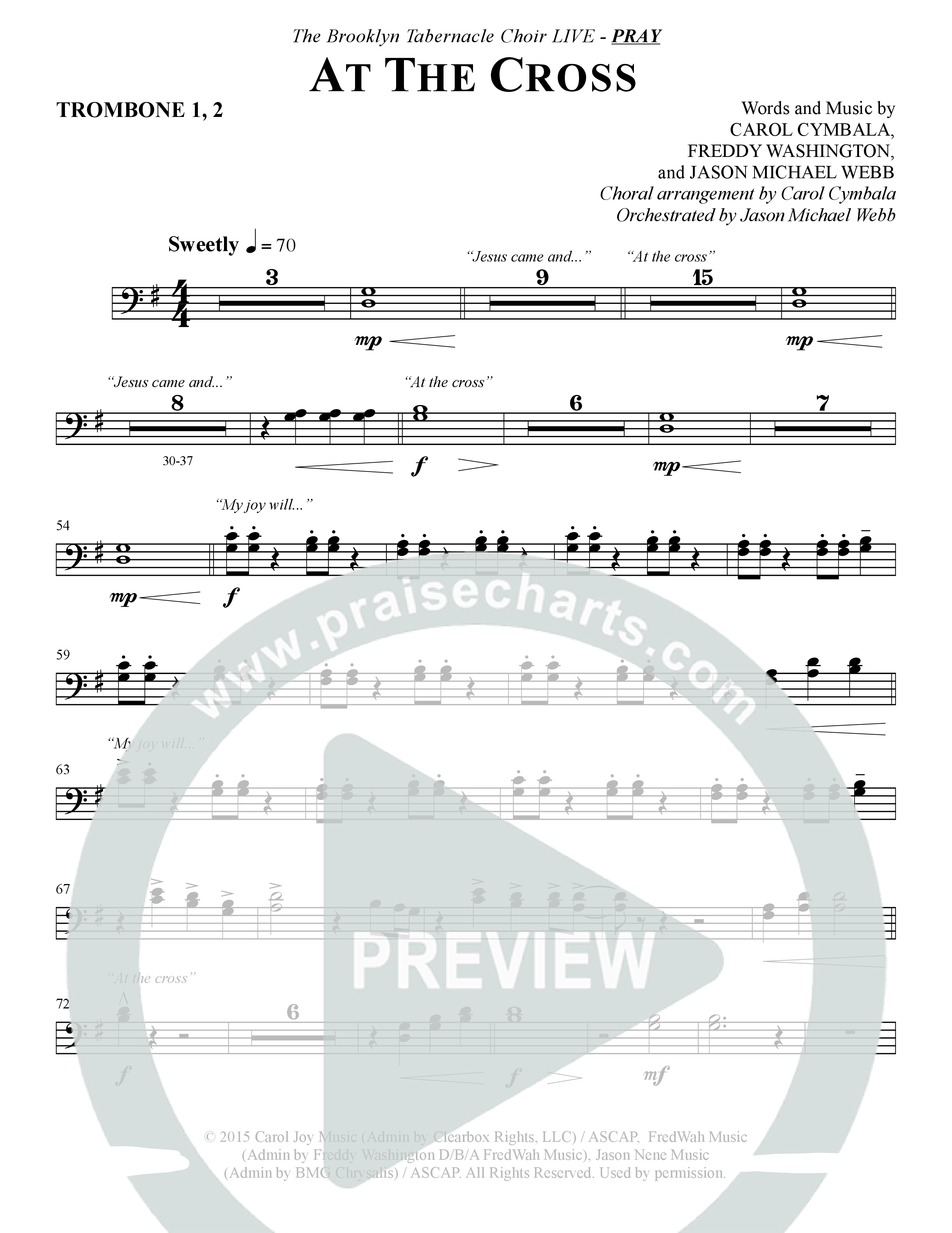 At The Cross (Choral Anthem SATB) Trombone 1/2 (The Brooklyn Tabernacle Choir / Arr. Carol Cymbala)