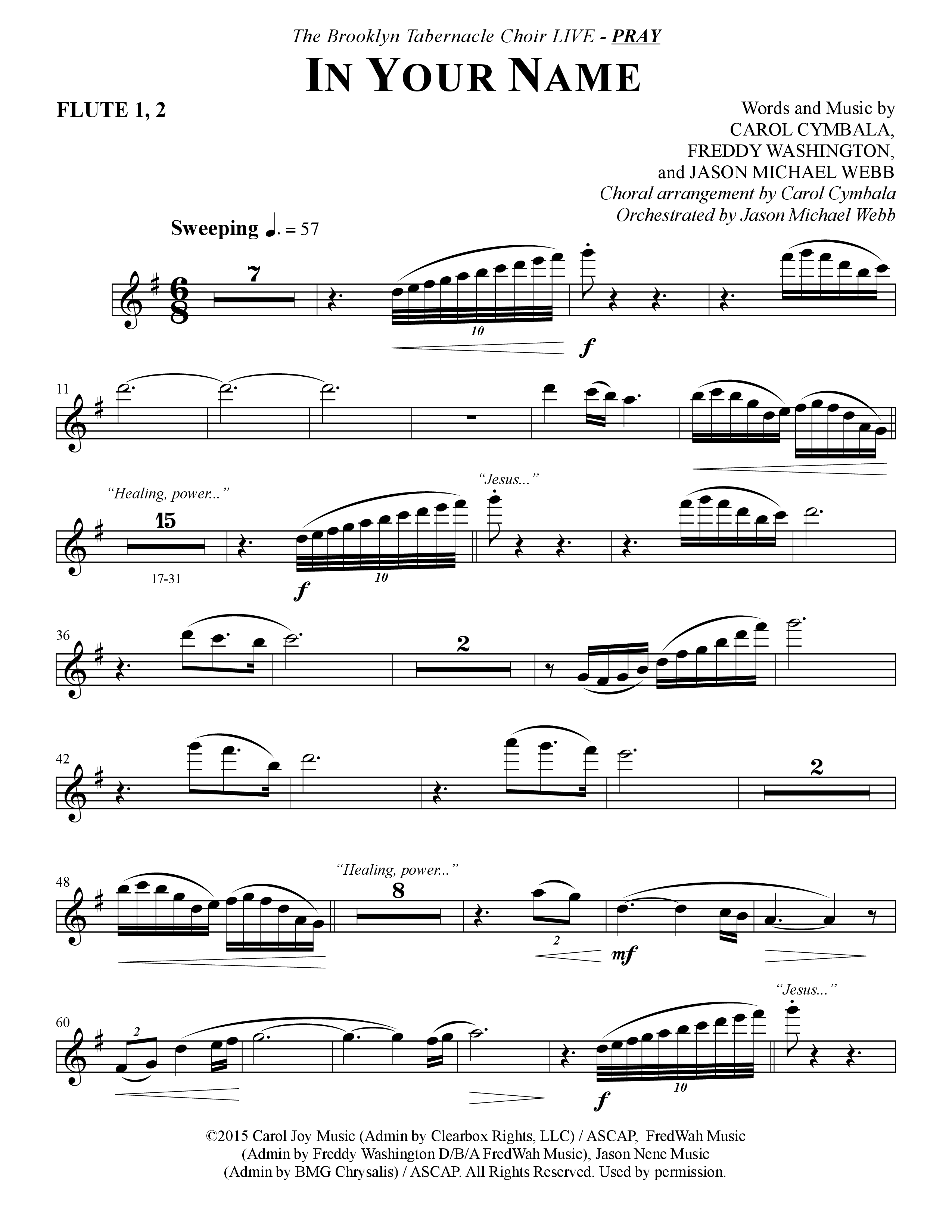 In Your Name (Choral Anthem SATB) Flute 1/2 (The Brooklyn Tabernacle Choir / Arr. Carol Cymbala / Orch. Jason Michael Webb)