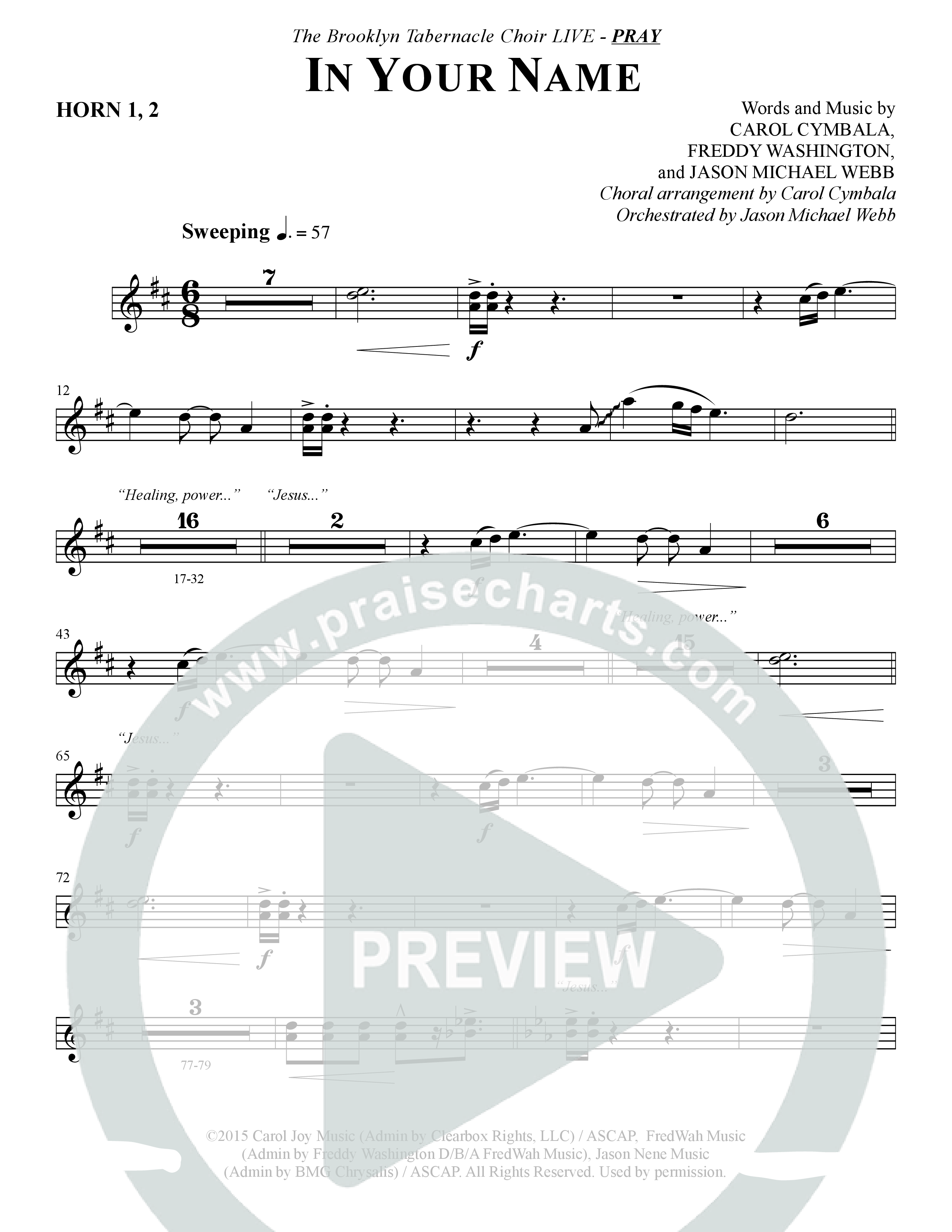 In Your Name (Choral Anthem SATB) French Horn 1/2 (The Brooklyn Tabernacle Choir / Arr. Carol Cymbala / Orch. Jason Michael Webb)