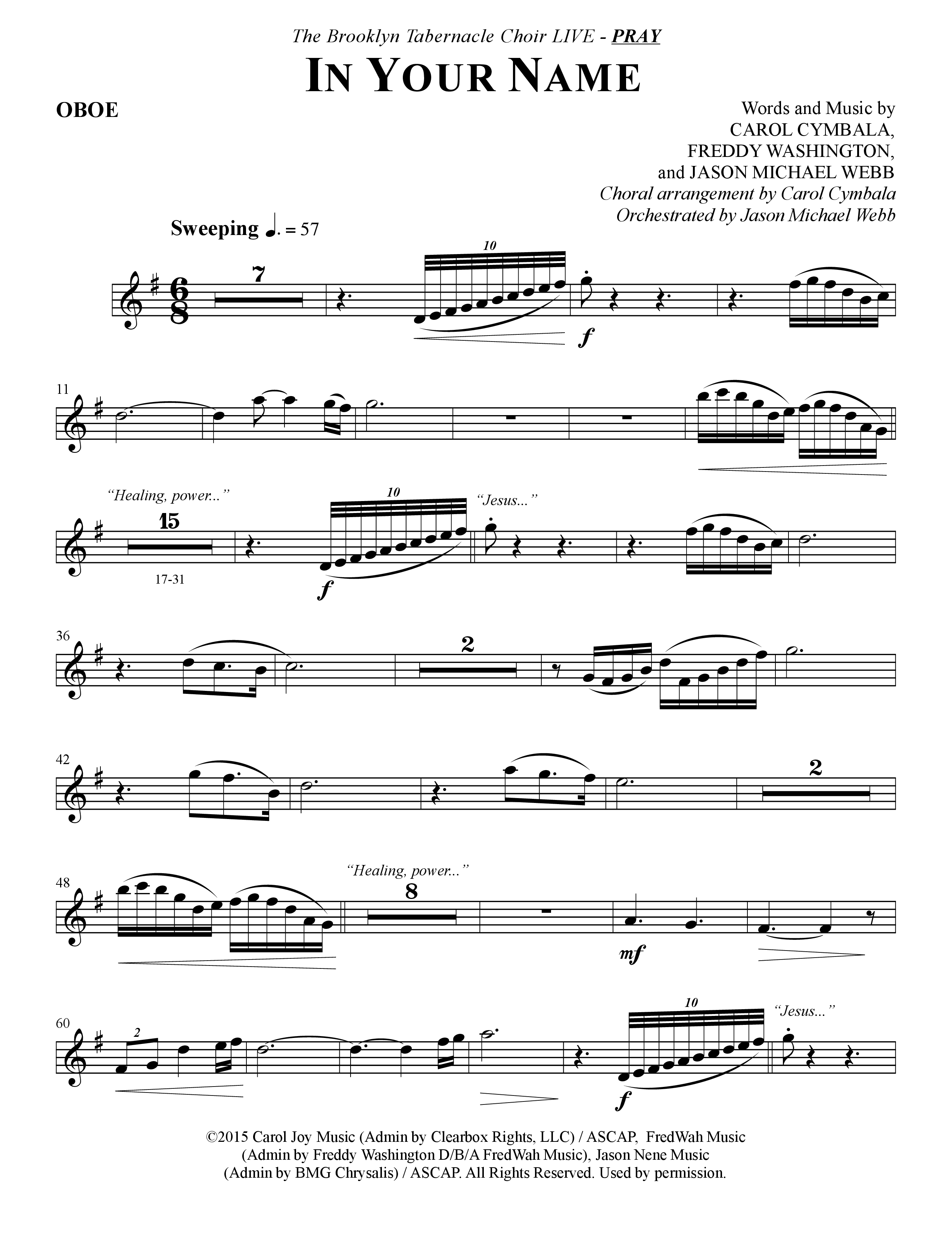 In Your Name (Choral Anthem SATB) Oboe (The Brooklyn Tabernacle Choir / Arr. Carol Cymbala / Orch. Jason Michael Webb)