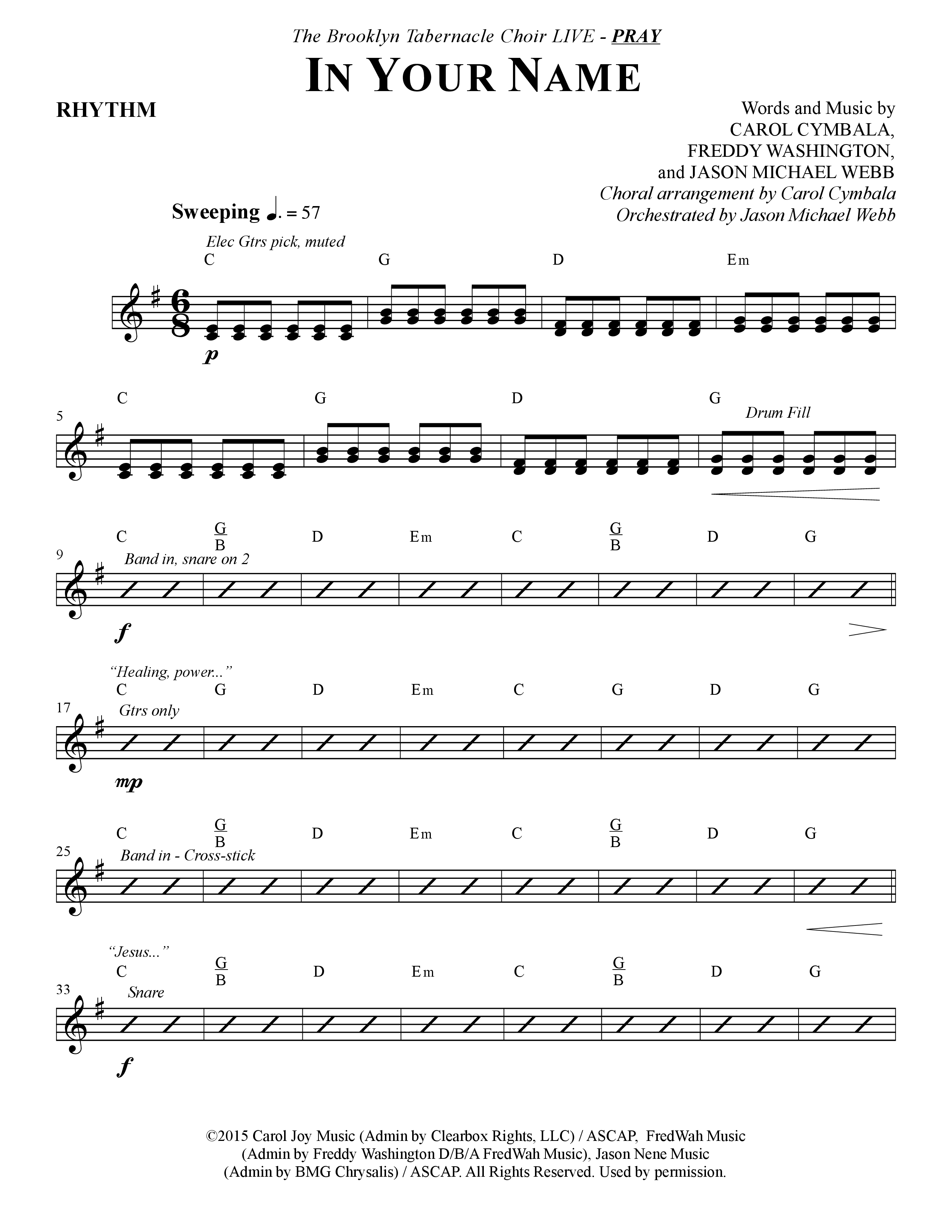 In Your Name (Choral Anthem SATB) Rhythm Chart (The Brooklyn Tabernacle Choir / Arr. Carol Cymbala / Orch. Jason Michael Webb)
