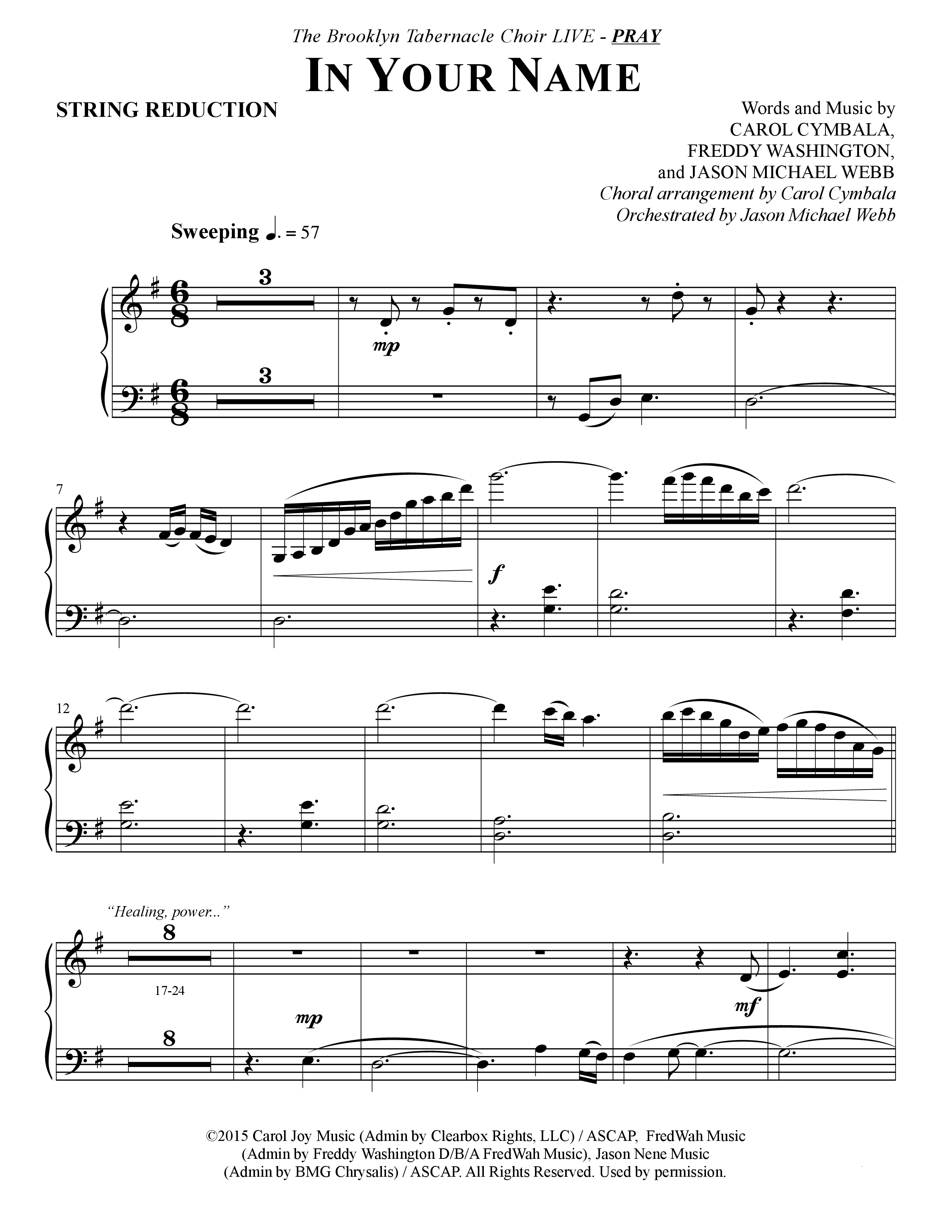 In Your Name (Choral Anthem SATB) String Reduction (The Brooklyn Tabernacle Choir / Arr. Carol Cymbala / Orch. Jason Michael Webb)