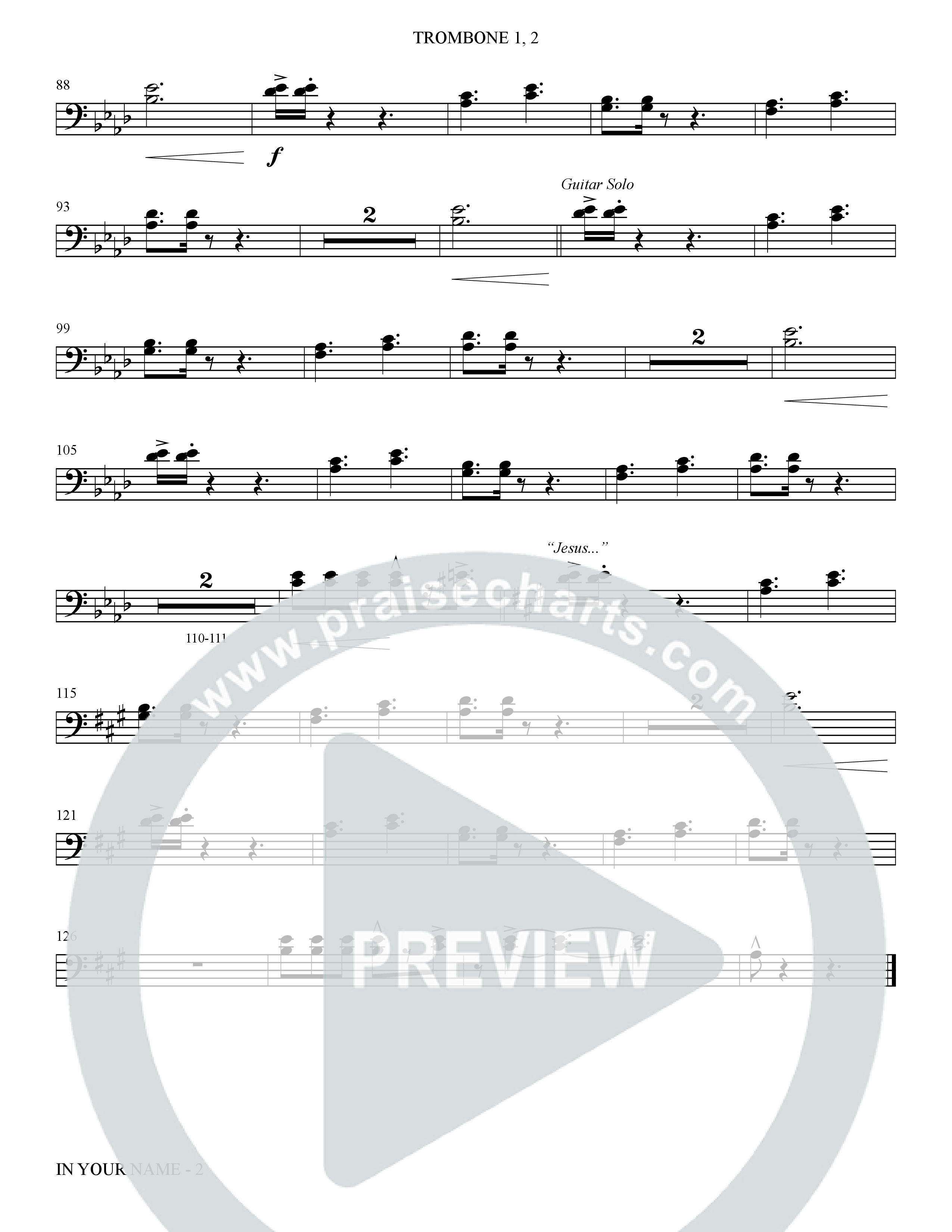 In Your Name (Choral Anthem SATB) Trombone 1/2 (The Brooklyn Tabernacle Choir / Arr. Carol Cymbala / Orch. Jason Michael Webb)