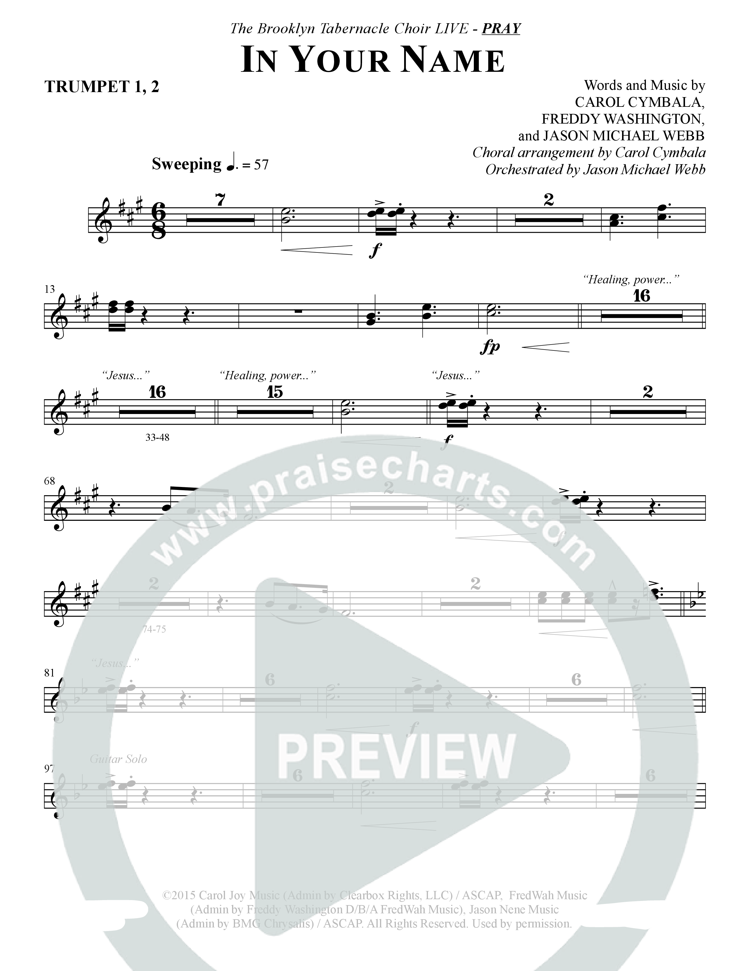 In Your Name (Choral Anthem SATB) Trumpet 1,2 (The Brooklyn Tabernacle Choir / Arr. Carol Cymbala / Orch. Jason Michael Webb)