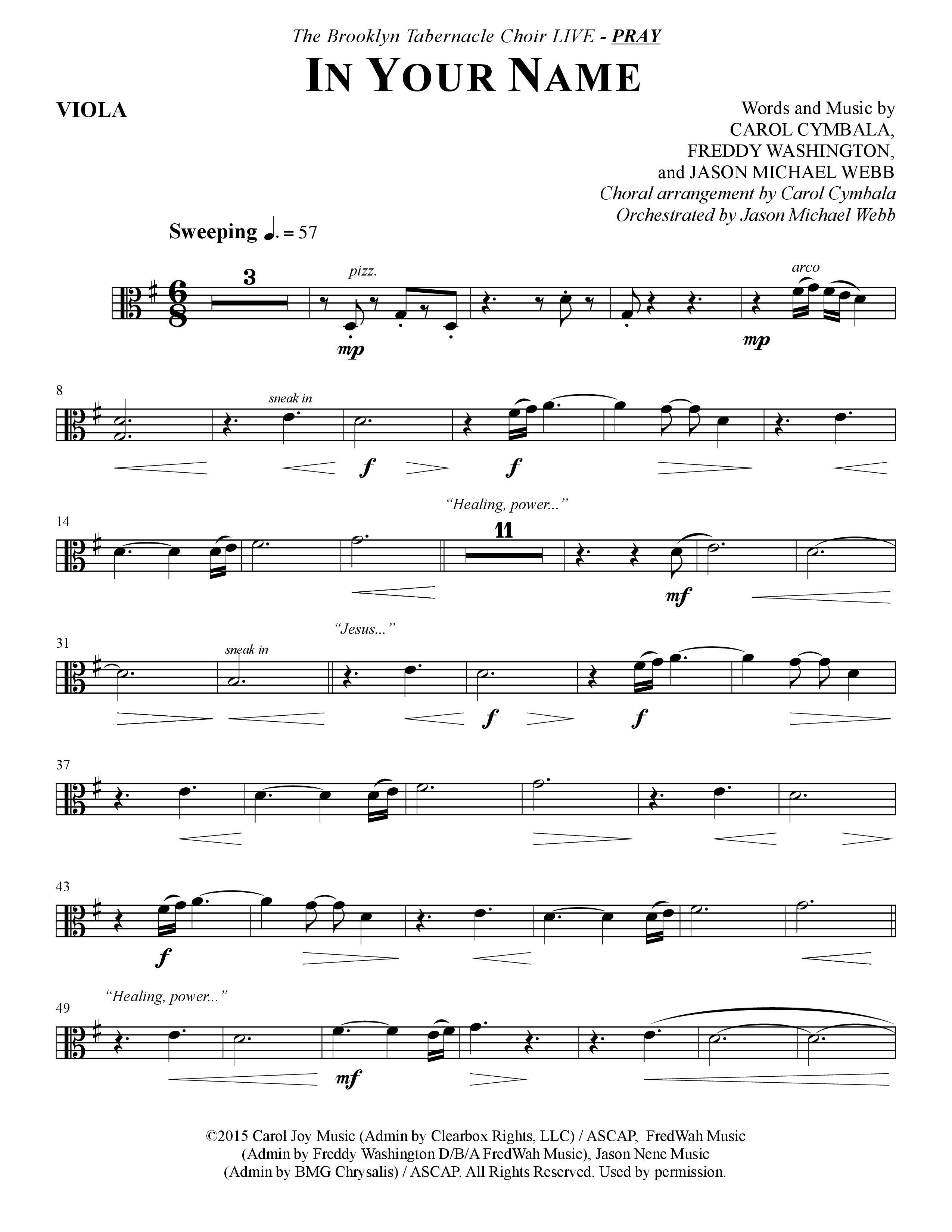 In Your Name (Choral Anthem SATB) Viola (The Brooklyn Tabernacle Choir / Arr. Carol Cymbala / Orch. Jason Michael Webb)