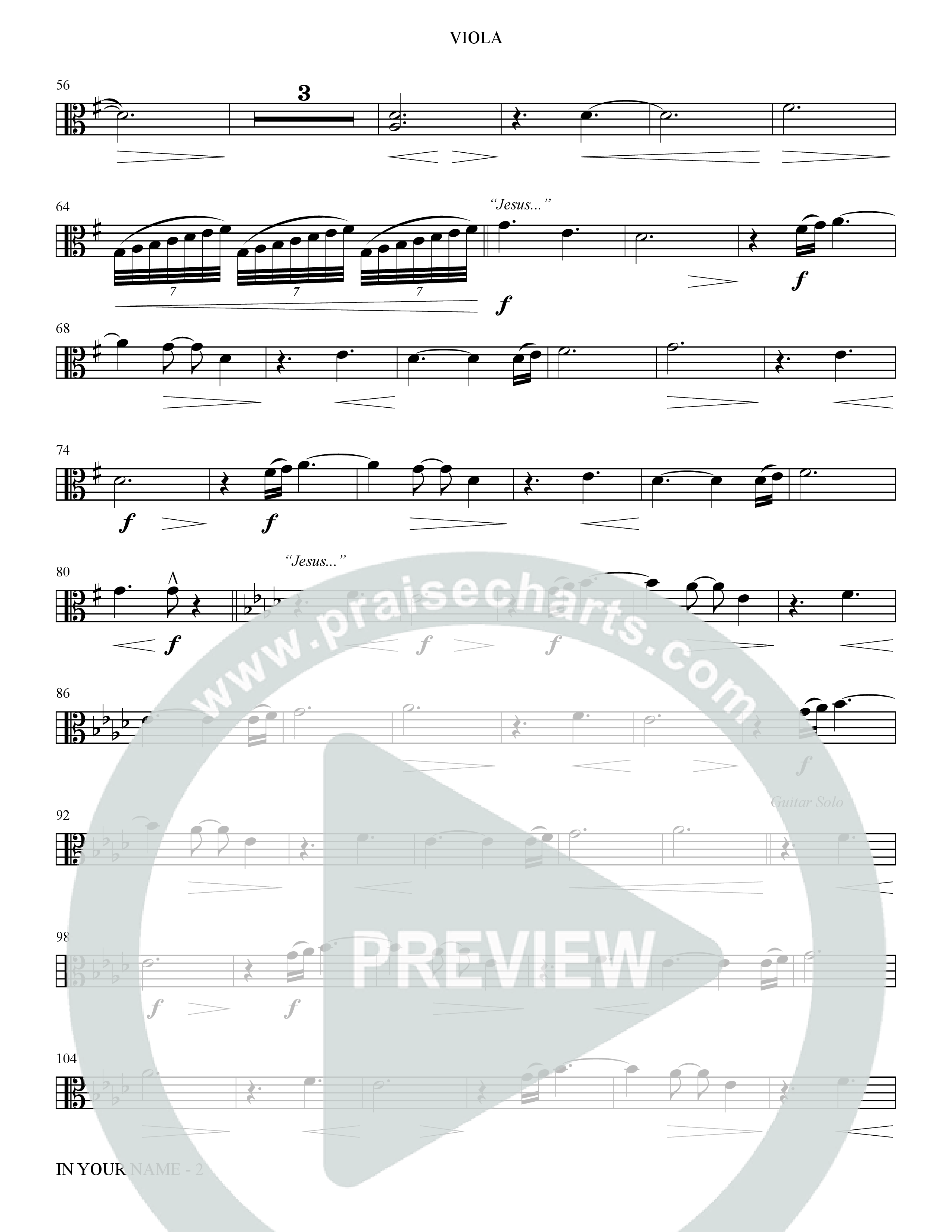 In Your Name (Choral Anthem SATB) Viola (The Brooklyn Tabernacle Choir / Arr. Carol Cymbala / Orch. Jason Michael Webb)