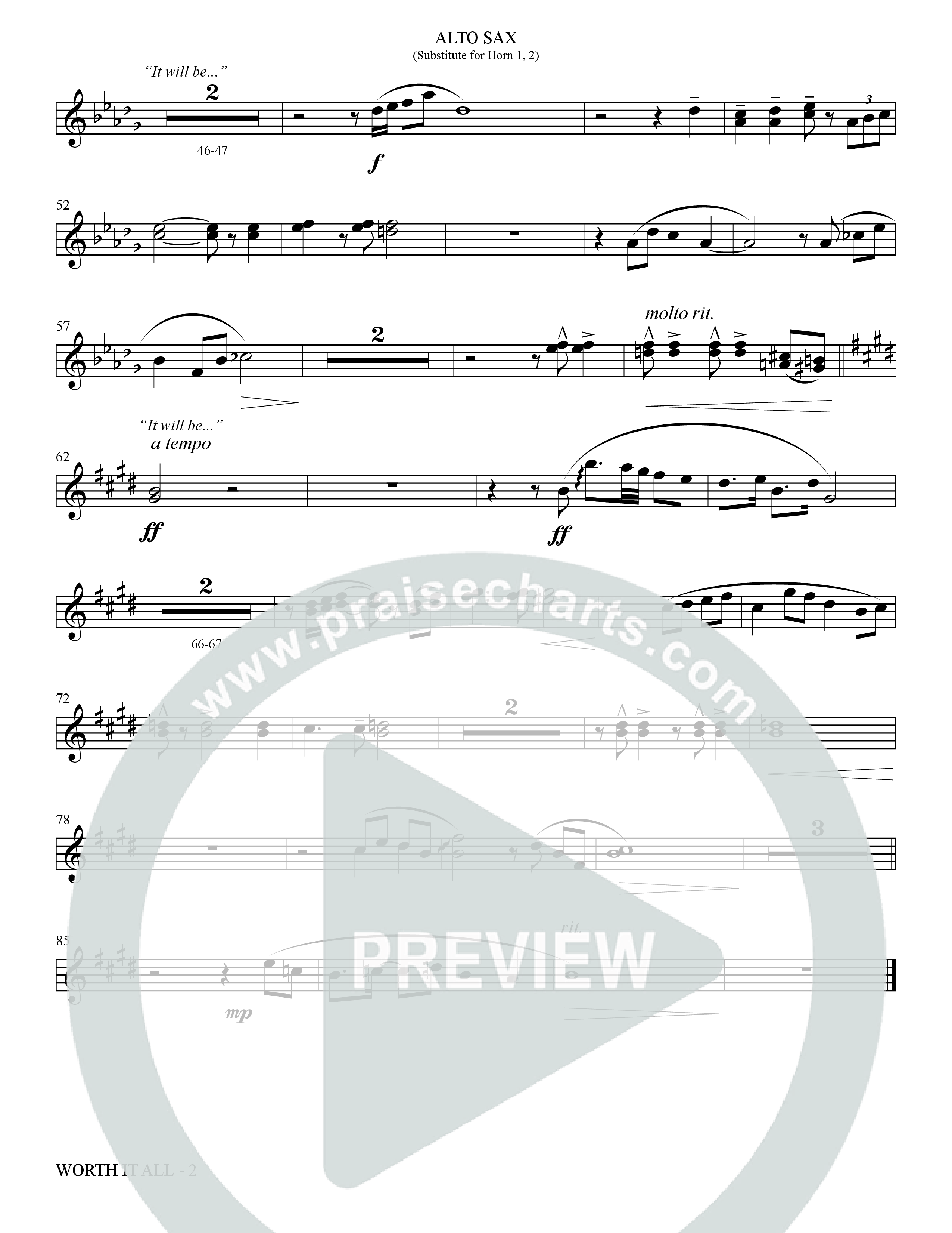 Worth It All (Choral Anthem SATB) Alto Sax (The Brooklyn Tabernacle Choir / Arr. Carol Cymbala / Orch. J. Daniel Smith)