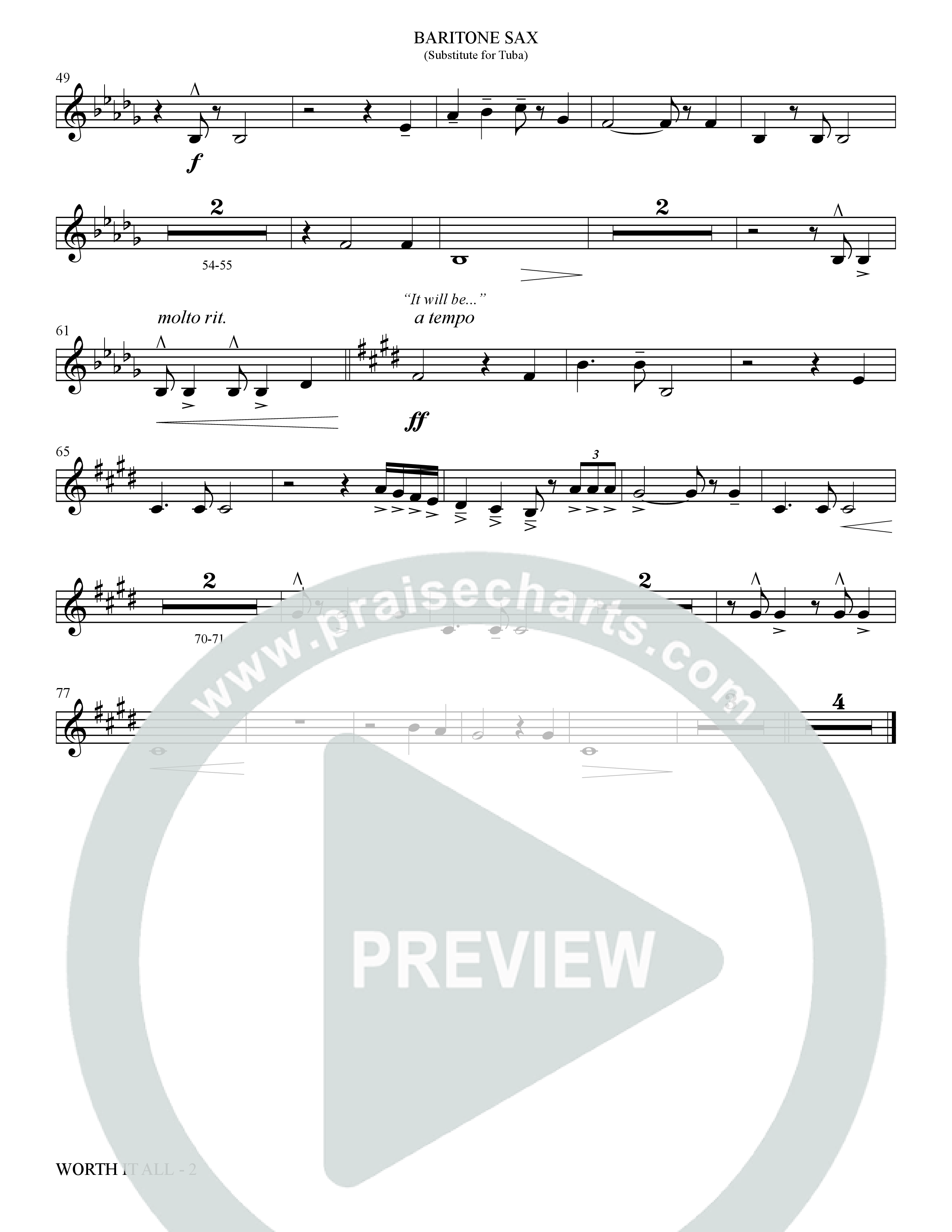 Worth It All (Choral Anthem SATB) Bari Sax (The Brooklyn Tabernacle Choir / Arr. Carol Cymbala / Orch. J. Daniel Smith)