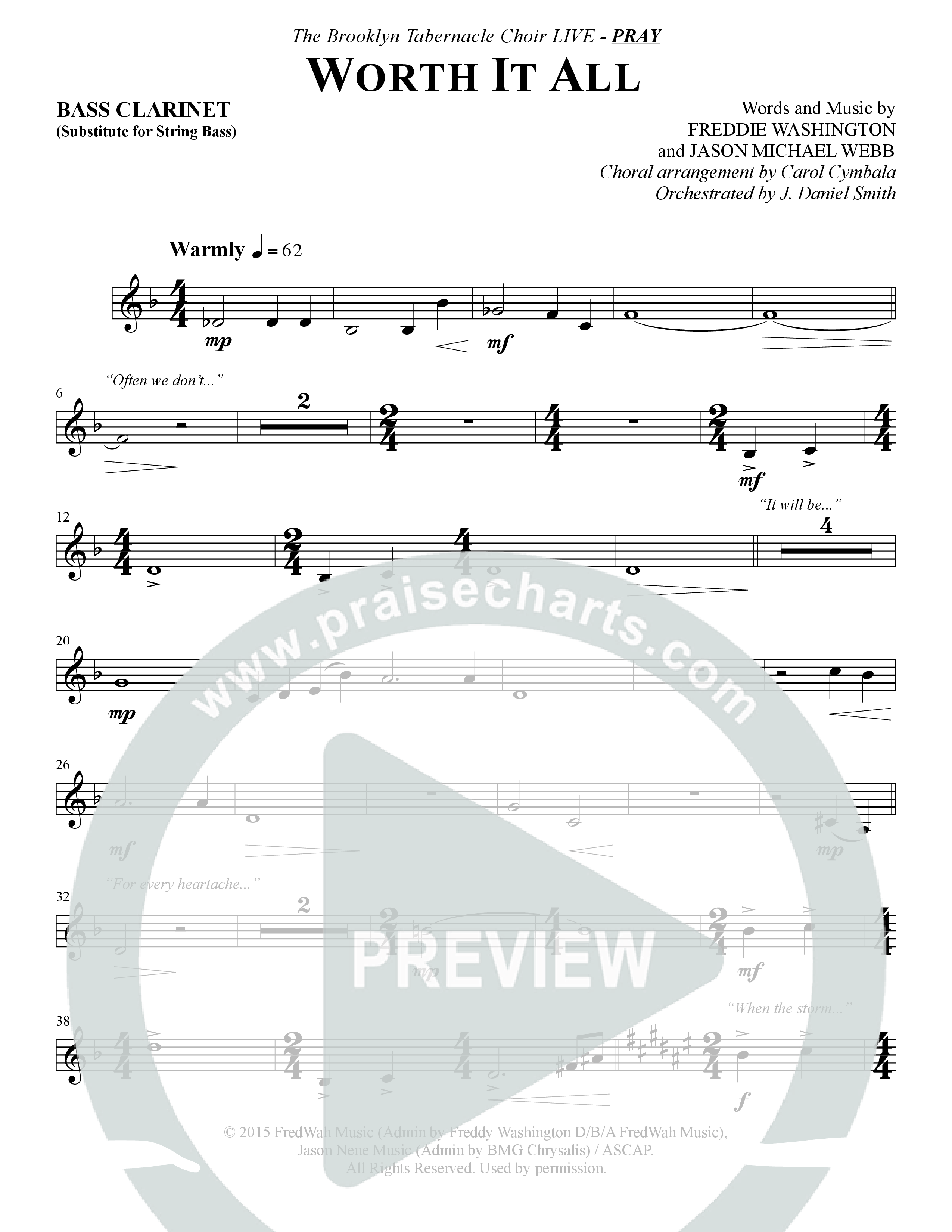Worth It All (Choral Anthem SATB) Bass Clarinet (The Brooklyn Tabernacle Choir / Arr. Carol Cymbala / Orch. J. Daniel Smith)