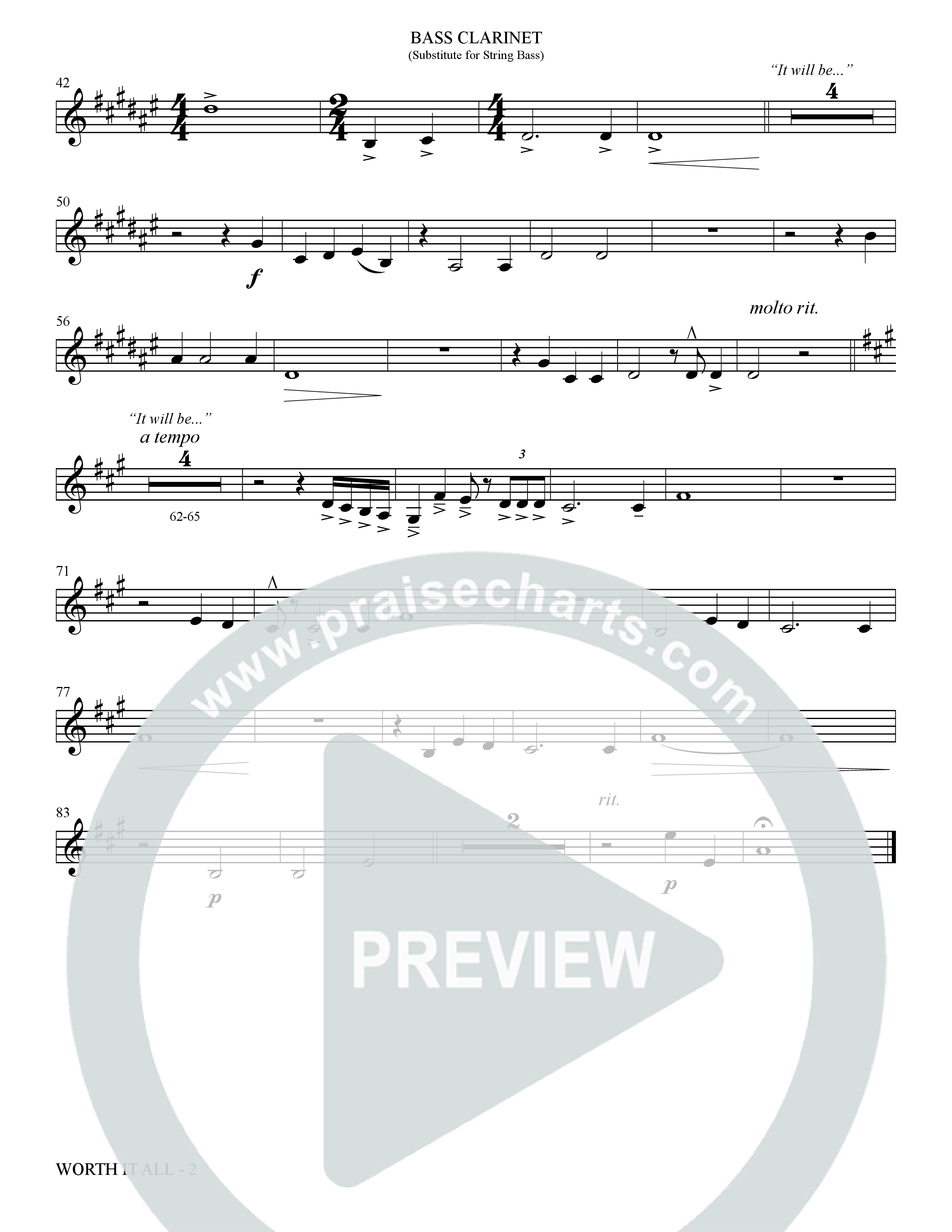Worth It All (Choral Anthem SATB) Bass Clarinet (The Brooklyn Tabernacle Choir / Arr. Carol Cymbala / Orch. J. Daniel Smith)