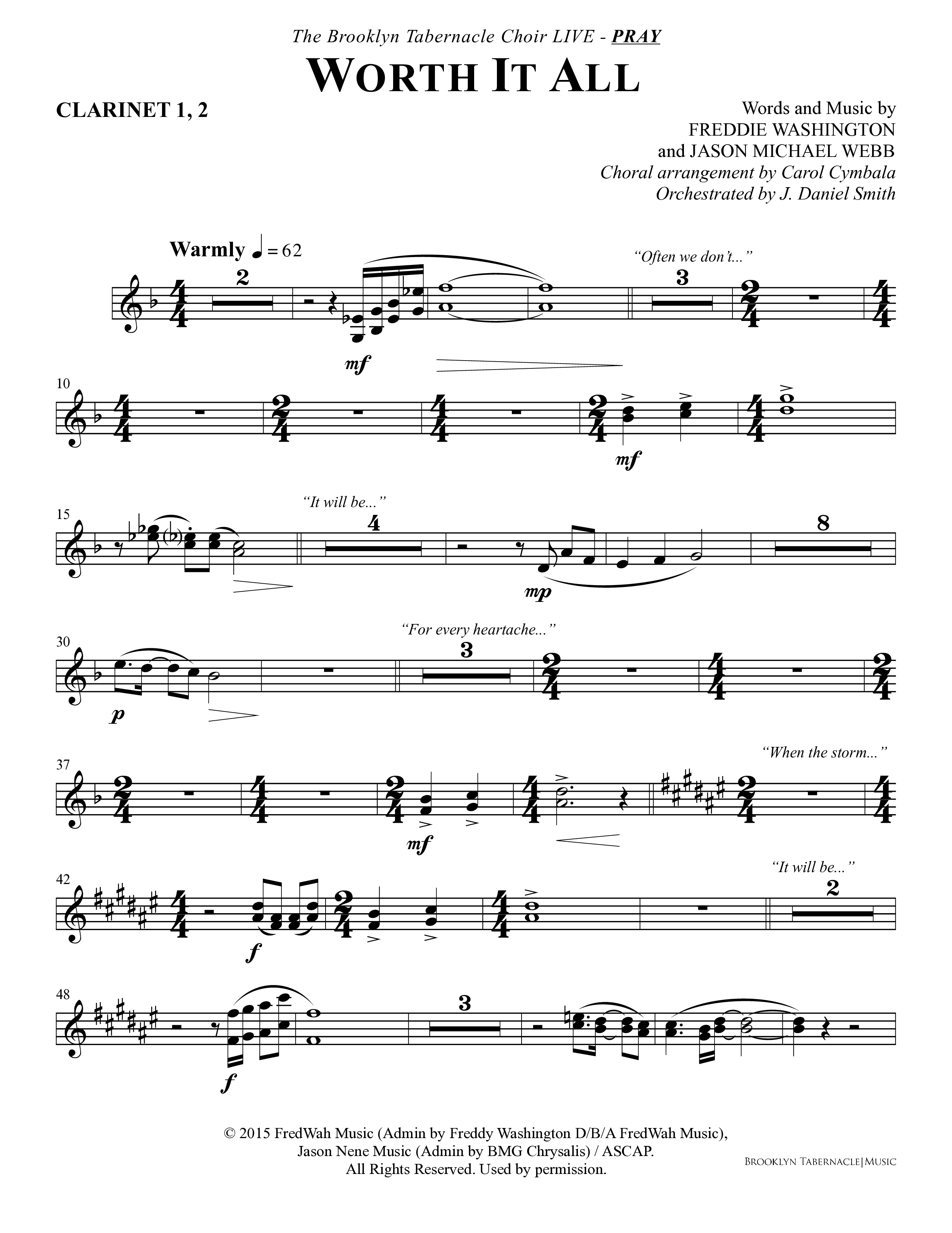 Worth It All (Choral Anthem SATB) Clarinet (The Brooklyn Tabernacle Choir / Arr. Carol Cymbala / Orch. J. Daniel Smith)