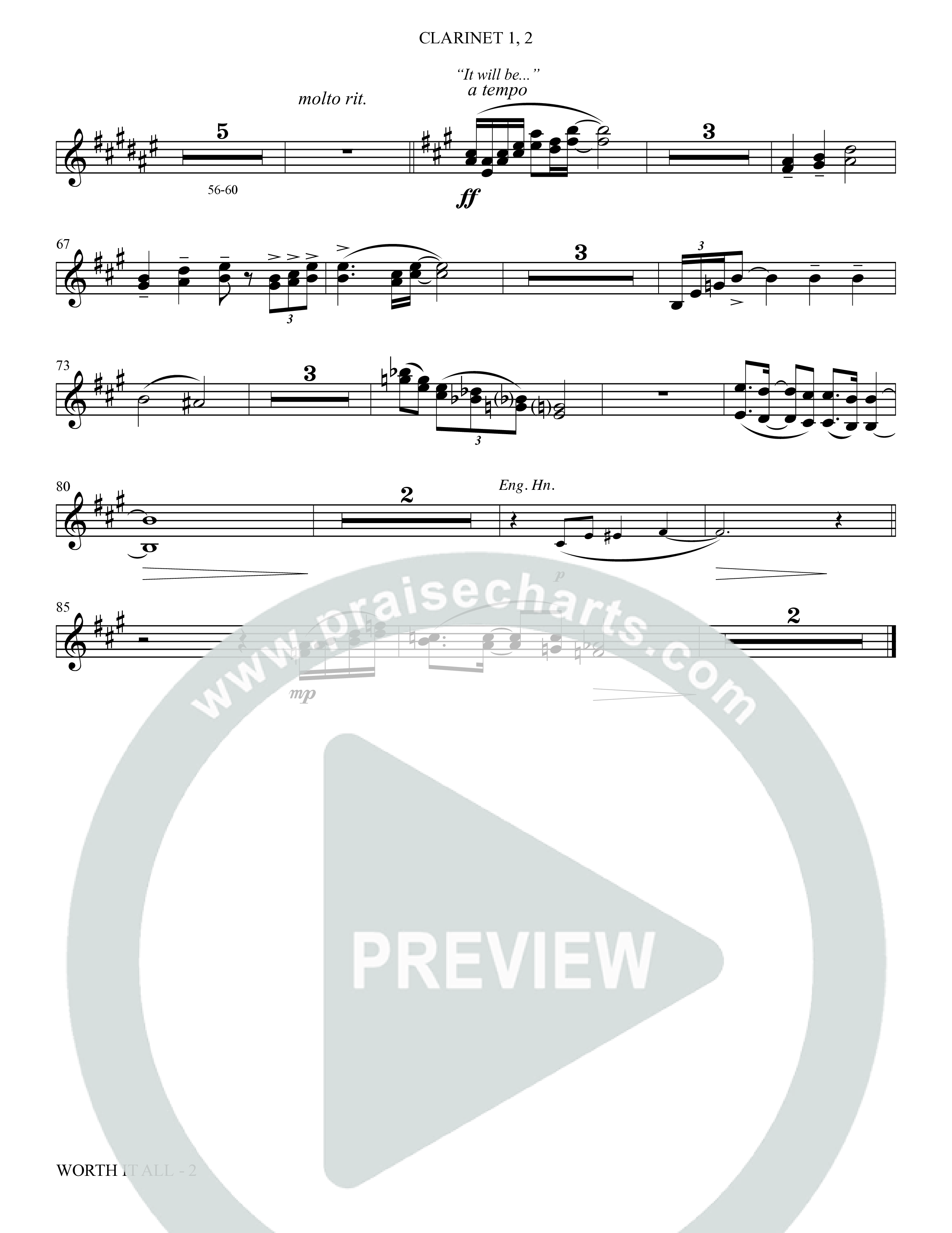 Worth It All (Choral Anthem SATB) Clarinet (The Brooklyn Tabernacle Choir / Arr. Carol Cymbala / Orch. J. Daniel Smith)