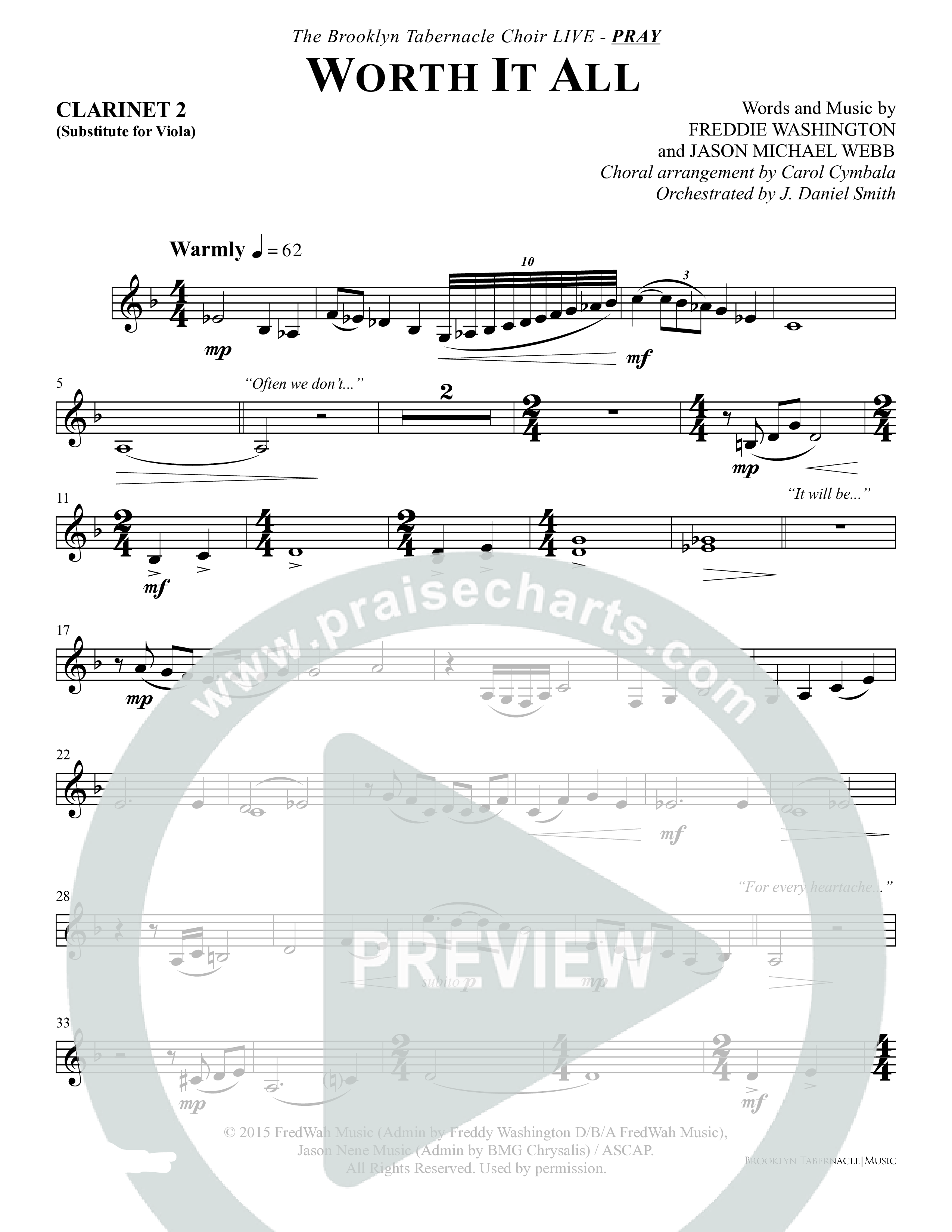 Worth It All (Choral Anthem SATB) Clarinet (The Brooklyn Tabernacle Choir / Arr. Carol Cymbala / Orch. J. Daniel Smith)