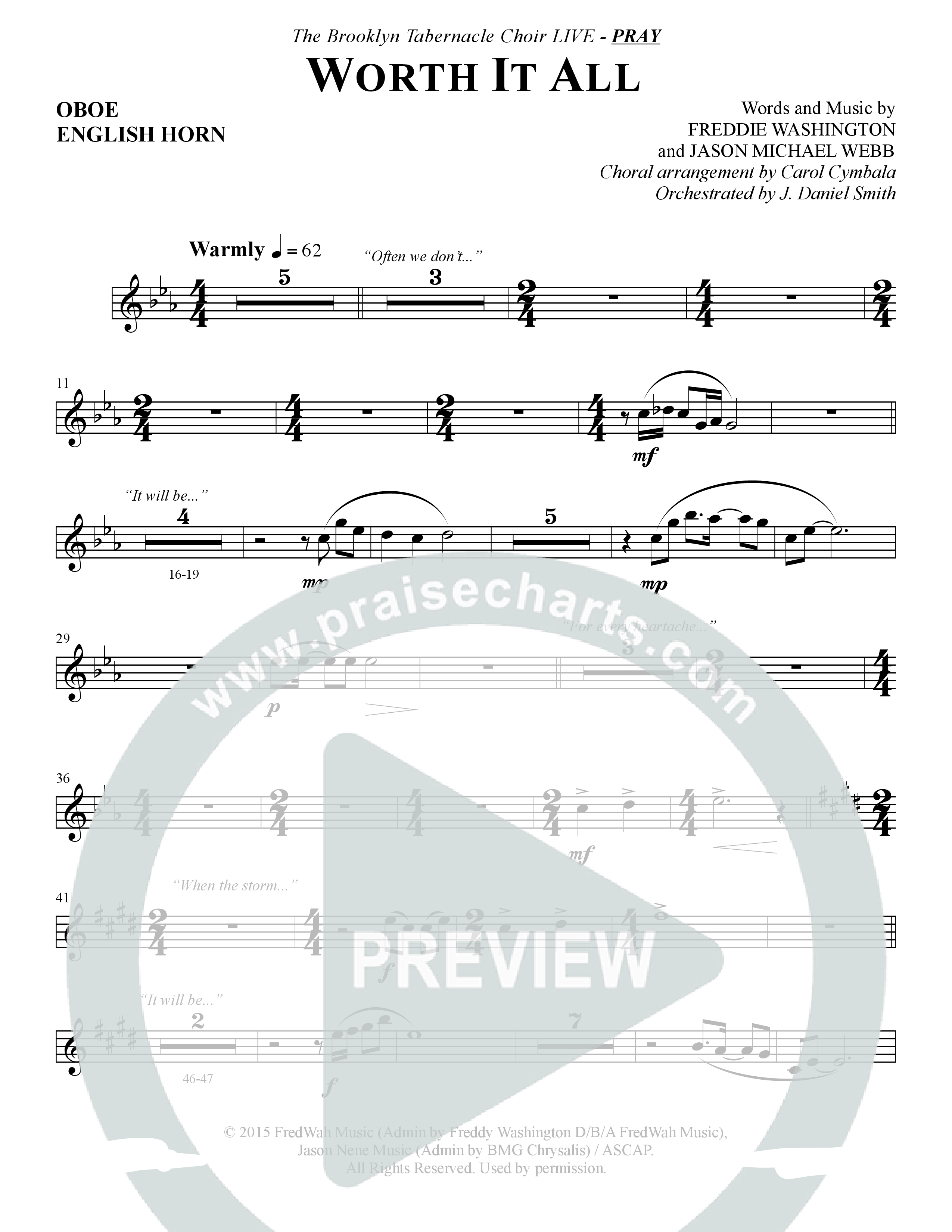 Worth It All (Choral Anthem SATB) English Horn (The Brooklyn Tabernacle Choir / Arr. Carol Cymbala / Orch. J. Daniel Smith)