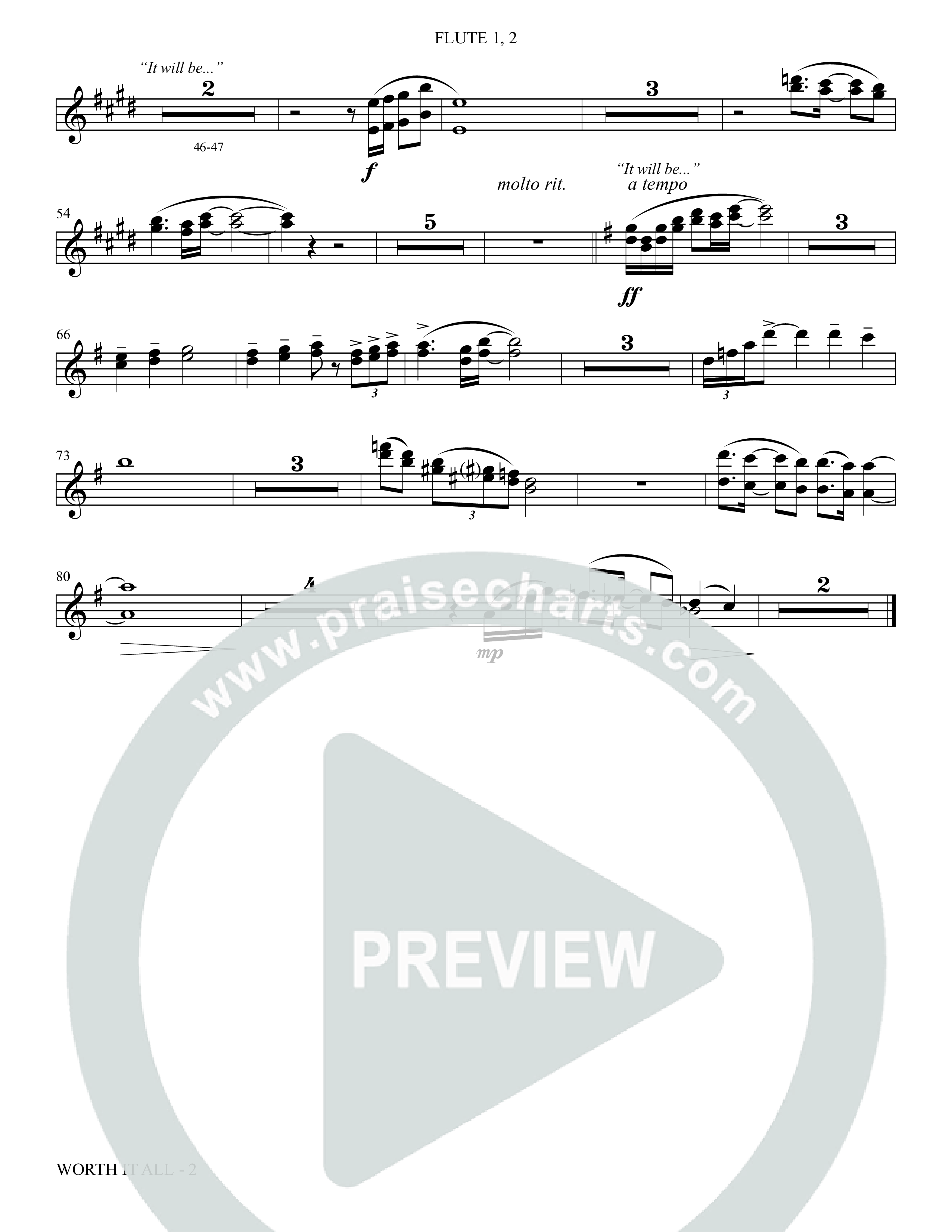 Worth It All (Choral Anthem SATB) Flute (The Brooklyn Tabernacle Choir / Arr. Carol Cymbala / Orch. J. Daniel Smith)