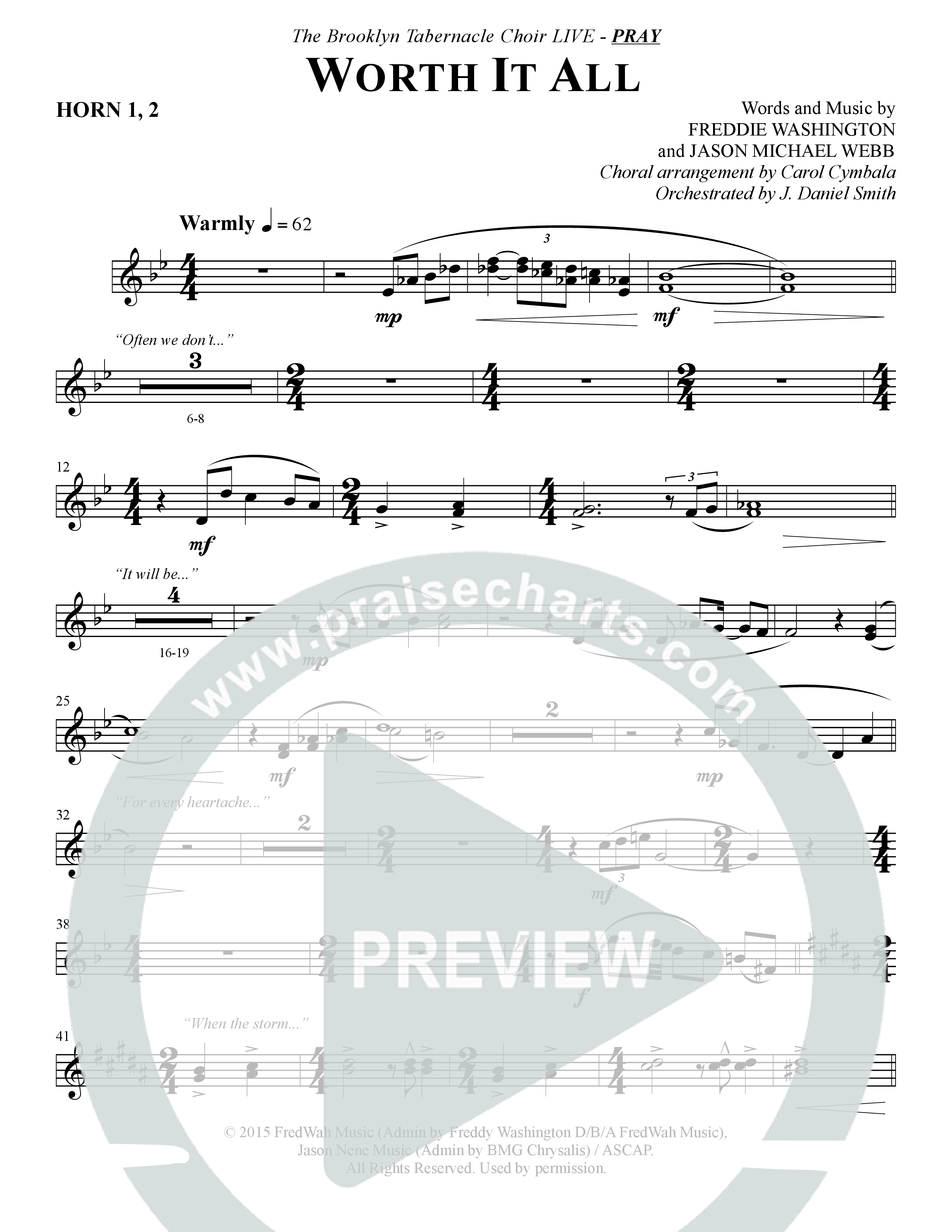 Worth It All (Choral Anthem SATB) French Horn 1/2 (The Brooklyn Tabernacle Choir / Arr. Carol Cymbala / Orch. J. Daniel Smith)