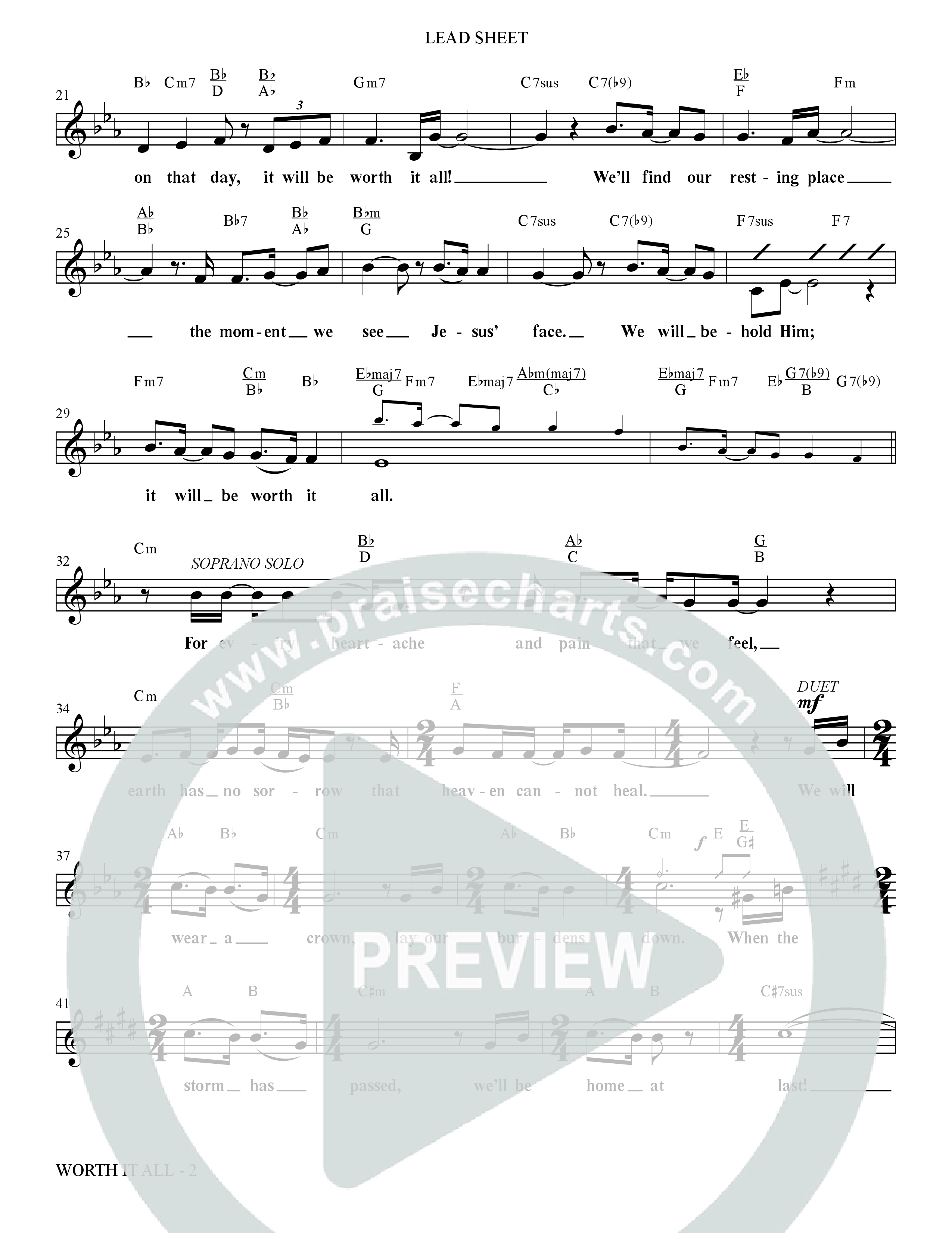 Worth It All (Choral Anthem SATB) Lead Sheet (Melody) (The Brooklyn Tabernacle Choir / Arr. Carol Cymbala / Orch. J. Daniel Smith)