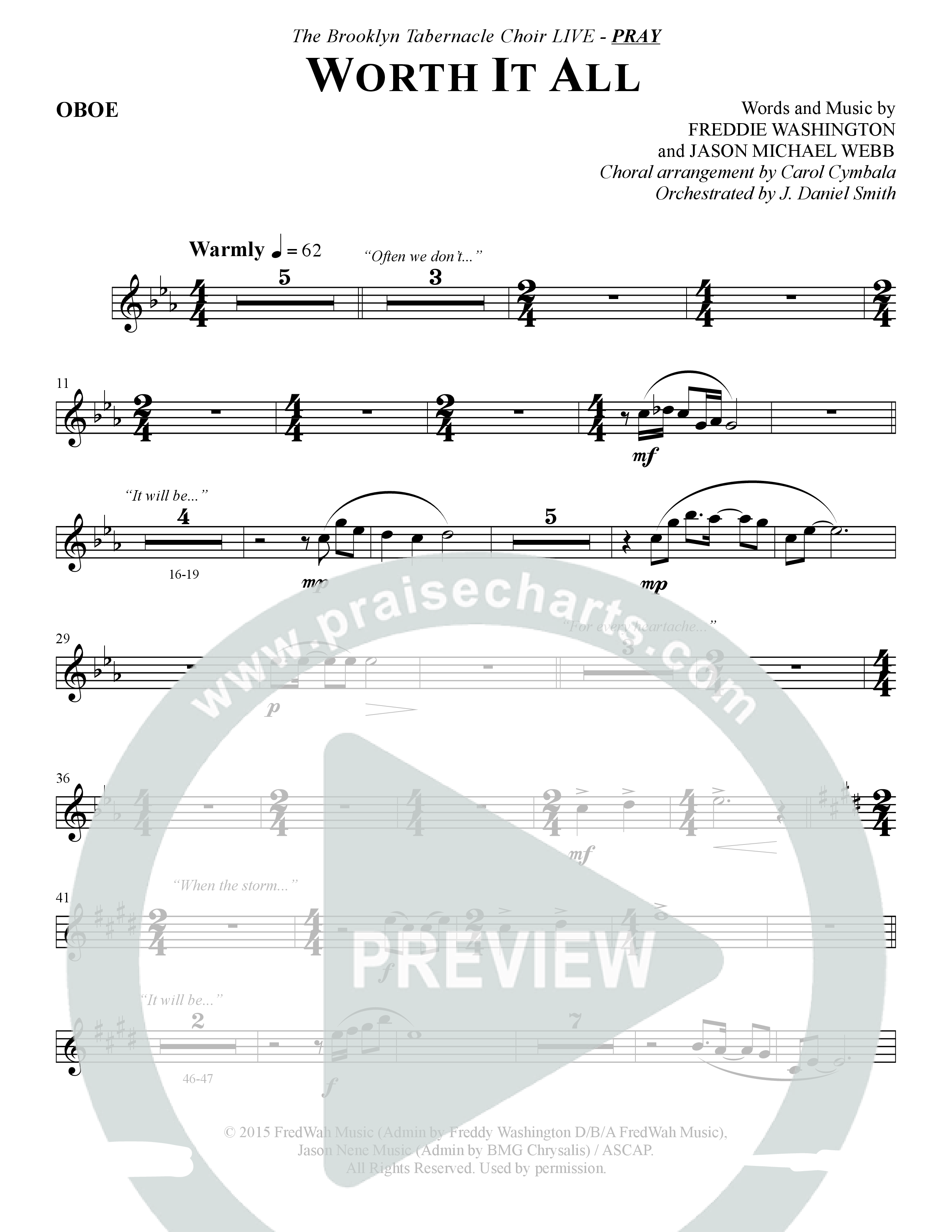 Worth It All (Choral Anthem SATB) Oboe (The Brooklyn Tabernacle Choir / Arr. Carol Cymbala / Orch. J. Daniel Smith)
