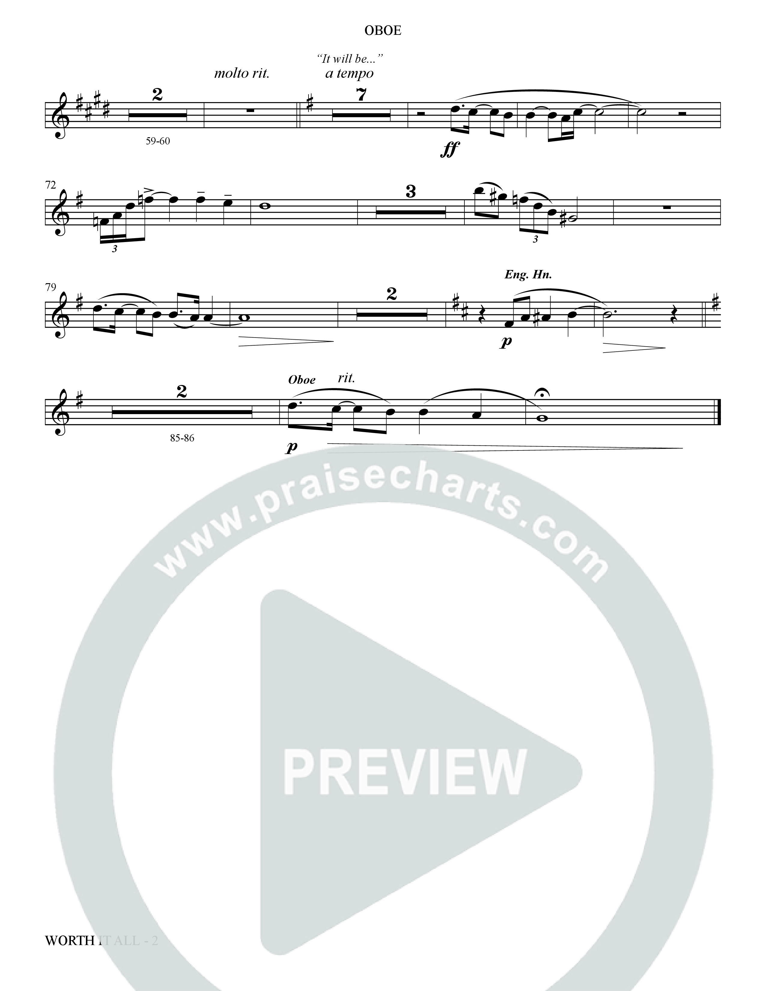 Worth It All (Choral Anthem SATB) Oboe (The Brooklyn Tabernacle Choir / Arr. Carol Cymbala / Orch. J. Daniel Smith)