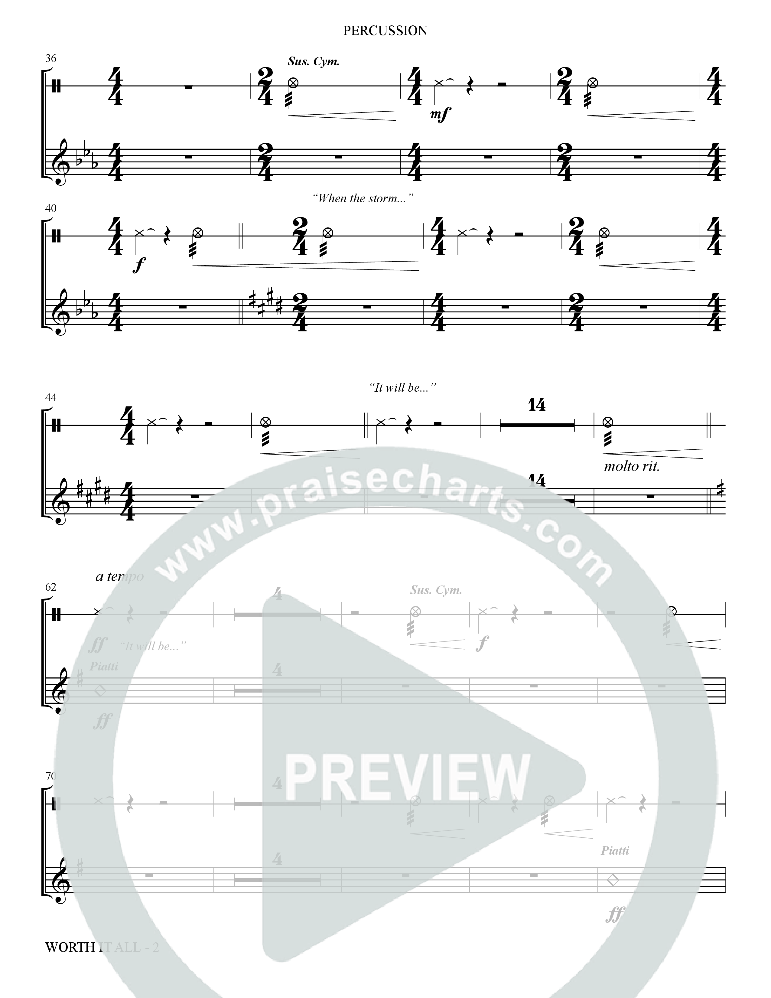 Worth It All (Choral Anthem SATB) Percussion (The Brooklyn Tabernacle Choir / Arr. Carol Cymbala / Orch. J. Daniel Smith)