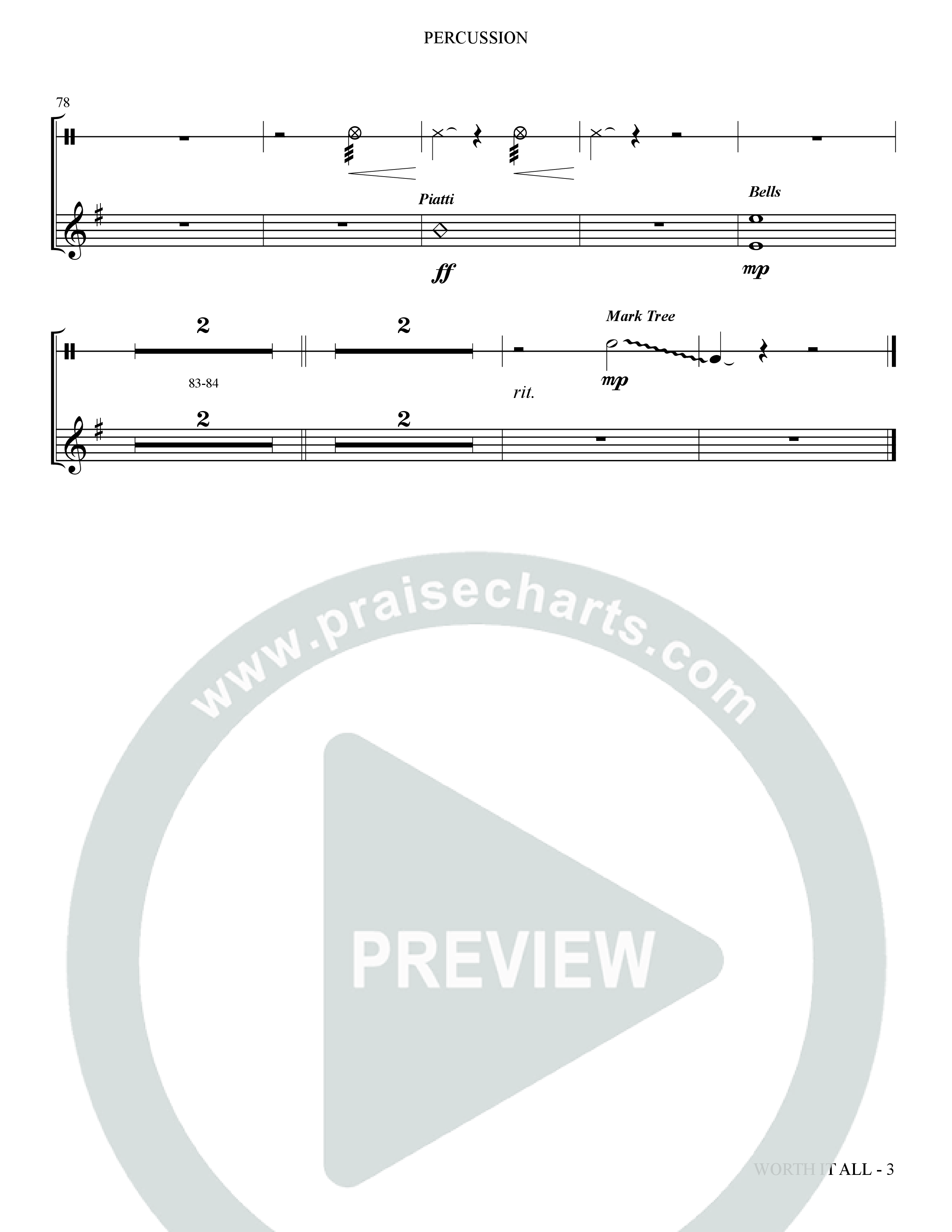 Worth It All (Choral Anthem SATB) Percussion (The Brooklyn Tabernacle Choir / Arr. Carol Cymbala / Orch. J. Daniel Smith)