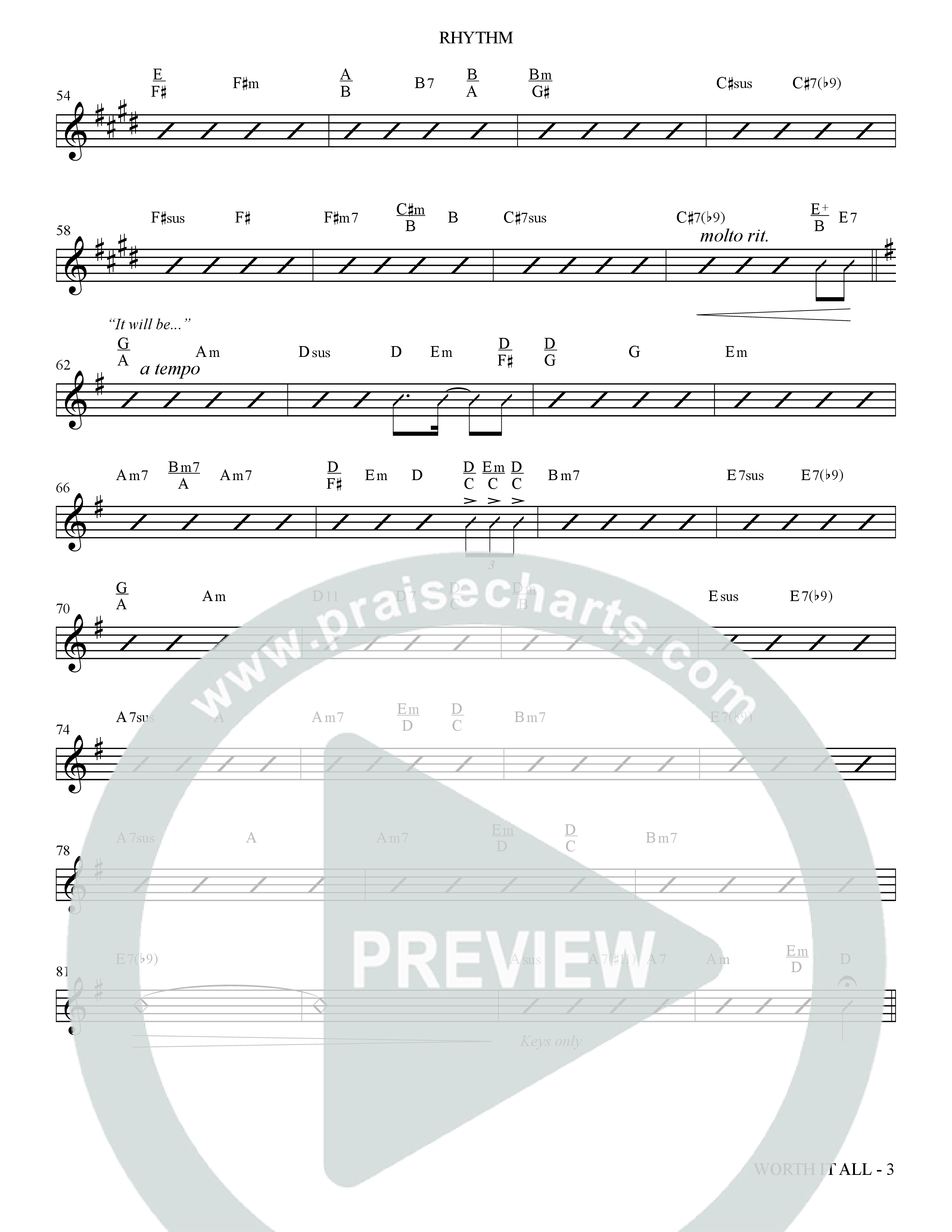 Worth It All (Choral Anthem SATB) Rhythm Chart (The Brooklyn Tabernacle Choir / Arr. Carol Cymbala / Orch. J. Daniel Smith)